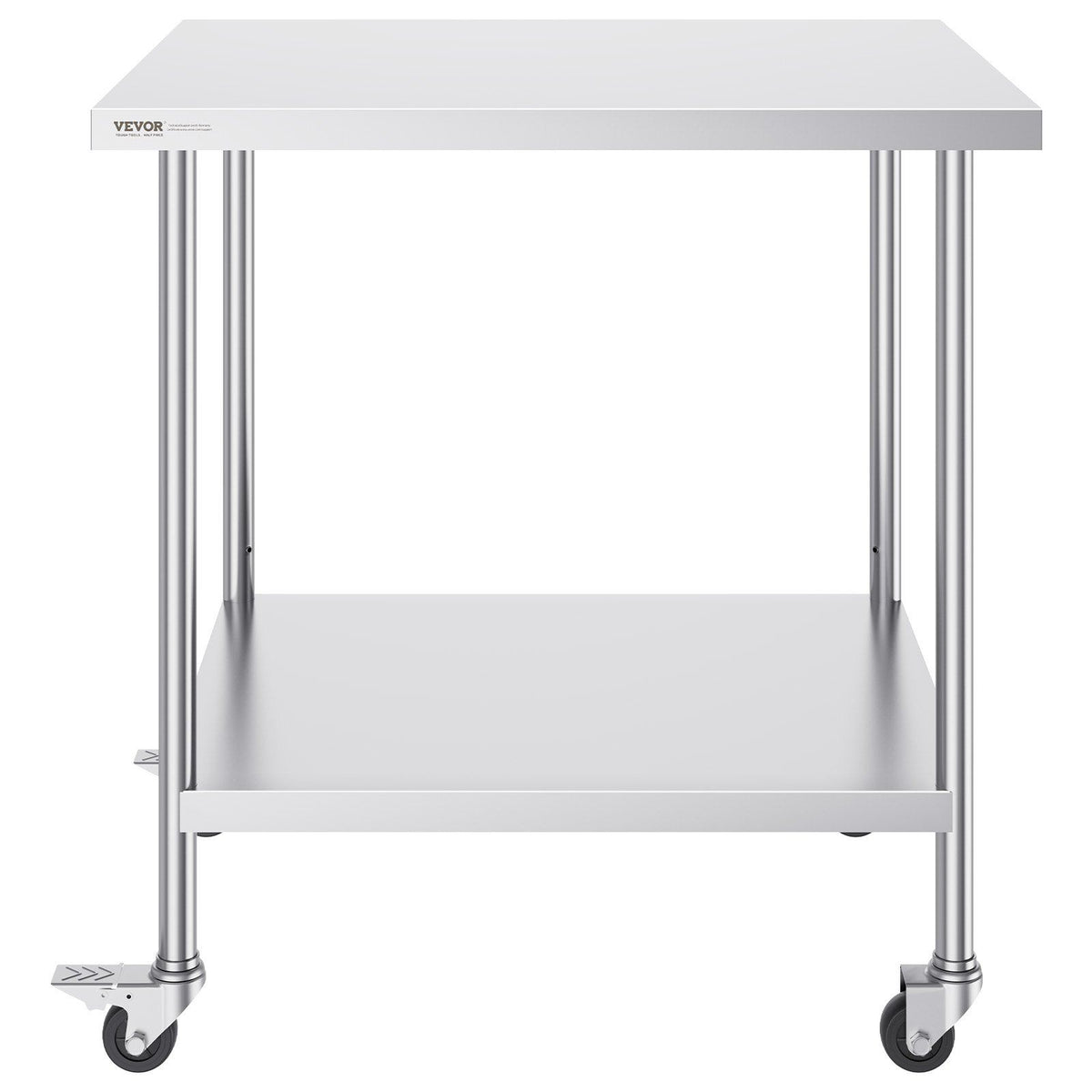 Stainless Steel Work Table 30 x 18 x 38 Inch, with 4 Wheels, 3 Adjustable Height Levels, Heavy Duty Food Prep Worktable for Commercial Kitchen Restaurant, Silver