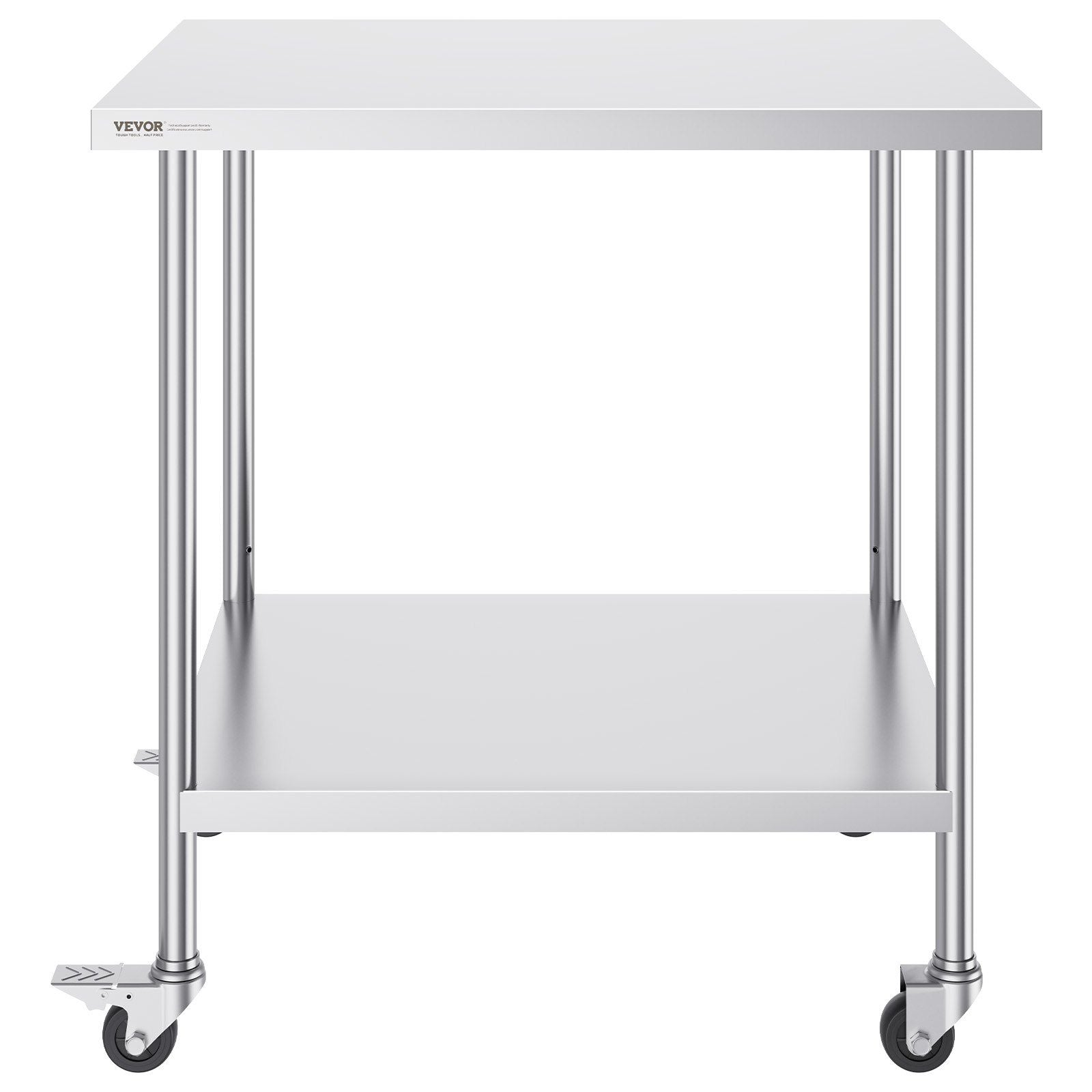 Stainless Steel Work Table 30 x 18 x 38 Inch, with 4 Wheels, 3 Adjustable Height Levels, Heavy Duty Food Prep Worktable for Commercial Kitchen Restaurant, Silver