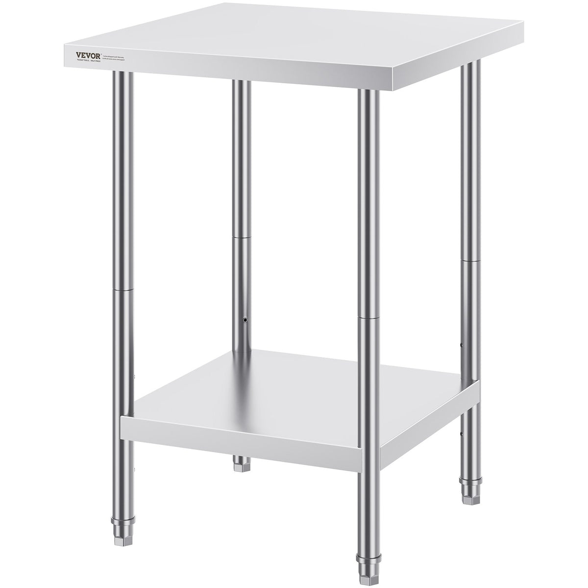 VEVOR Stainless Steel Prep Table, 24 x 24 x 34 Inch, Heavy Duty Metal Worktable with 3 Adjustable Height Levels, Commercial Workstation for Kitchen Garage Restaurant Backyard