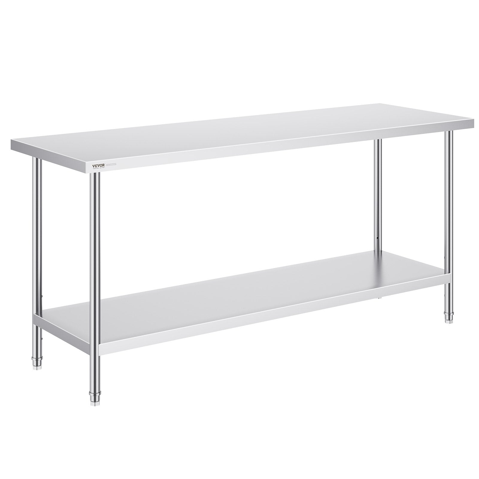 VEVOR Stainless Steel Prep Table, 24 x 72 x 34 Inch, Heavy Duty Metal Worktable with 3 Adjustable Height Levels, Commercial Workstation for Kitchen Garage Restaurant Backyard