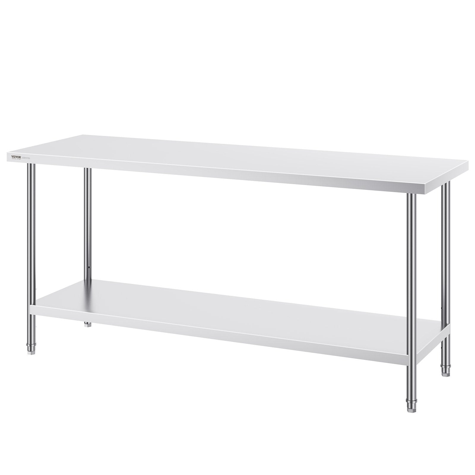 VEVOR Stainless Steel Prep Table, 24 x 72 x 34 Inch, Heavy Duty Metal Worktable with 3 Adjustable Height Levels, Commercial Workstation for Kitchen Garage Restaurant Backyard