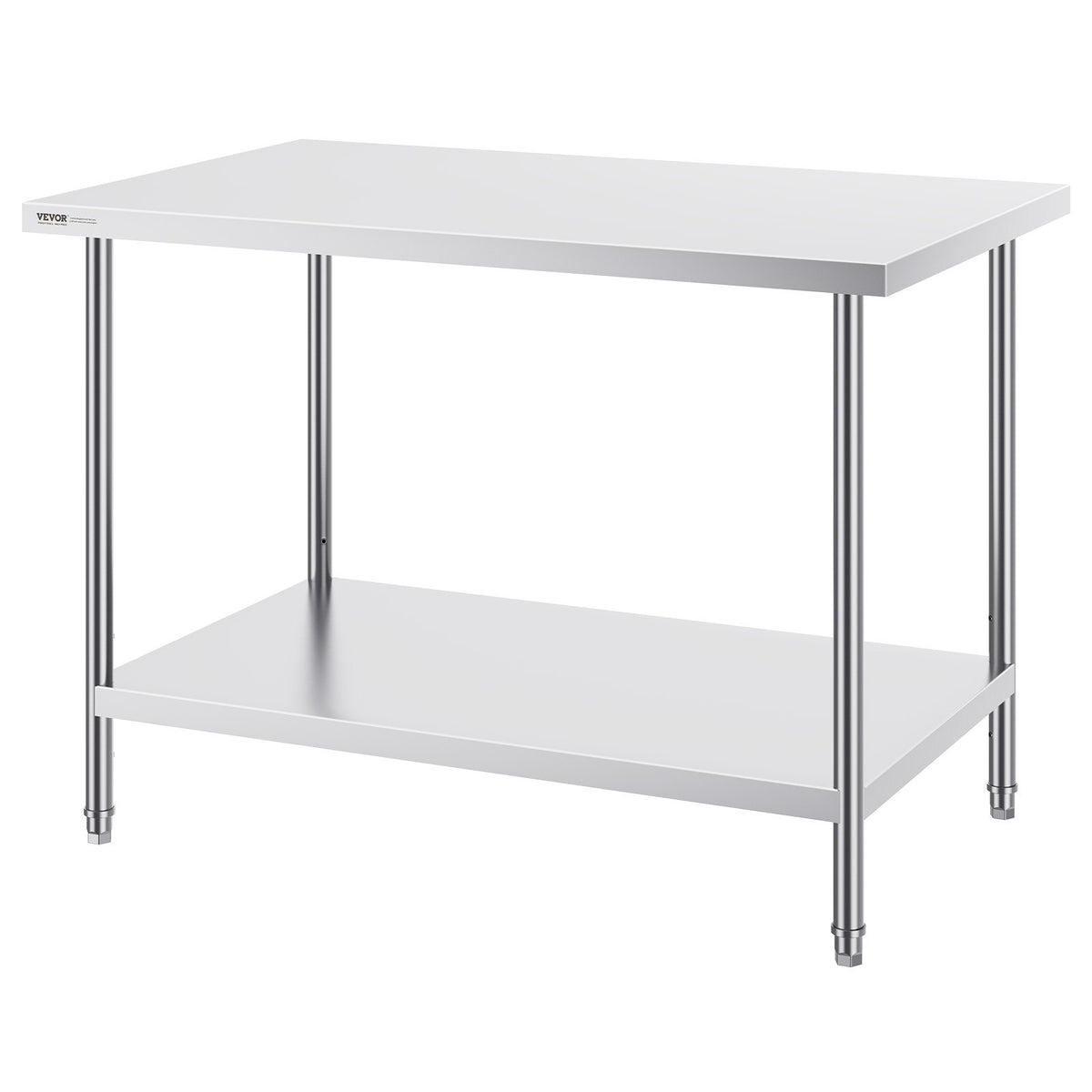 VEVOR Stainless Steel Prep Table, 30 x 48 x 34 Inch, Heavy Duty Metal Worktable with 3 Adjustable Height Levels, Commercial Workstation for Kitchen Garage Restaurant Backyard