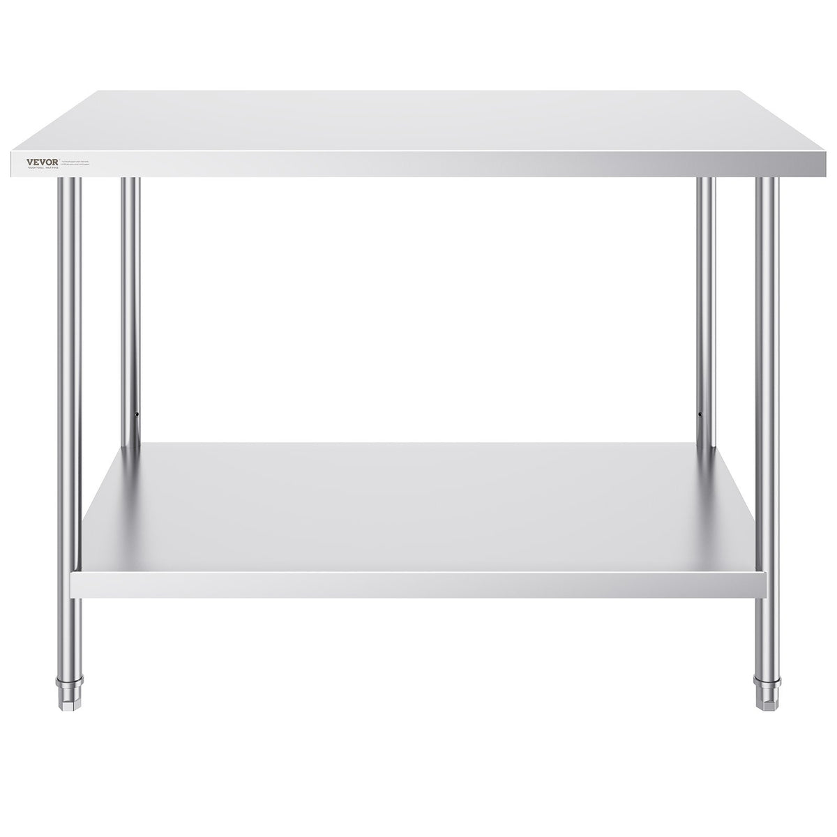 VEVOR Stainless Steel Prep Table, 30 x 48 x 34 Inch, Heavy Duty Metal Worktable with 3 Adjustable Height Levels, Commercial Workstation for Kitchen Garage Restaurant Backyard