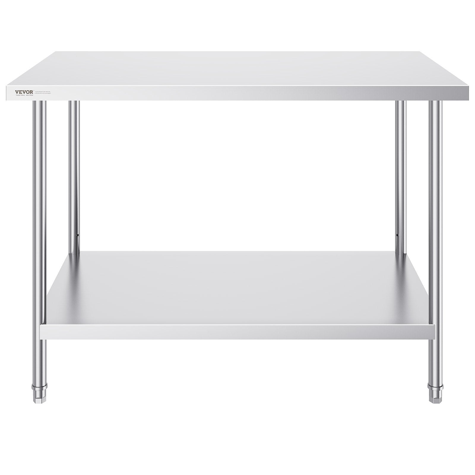 VEVOR Stainless Steel Prep Table, 30 x 48 x 34 Inch, Heavy Duty Metal Worktable with 3 Adjustable Height Levels, Commercial Workstation for Kitchen Garage Restaurant Backyard