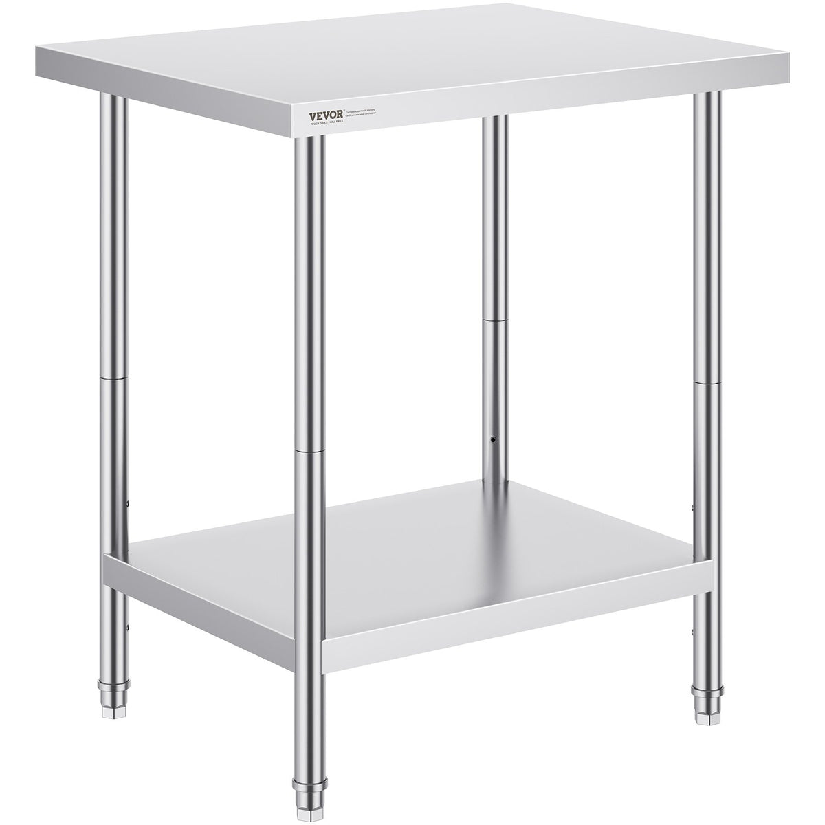 VEVOR Stainless Steel Prep Table, 24 x 30 x 34 Inch, Heavy Duty Metal Worktable with 3 Adjustable Height Levels, Commercial Workstation for Kitchen Garage Restaurant Backyard