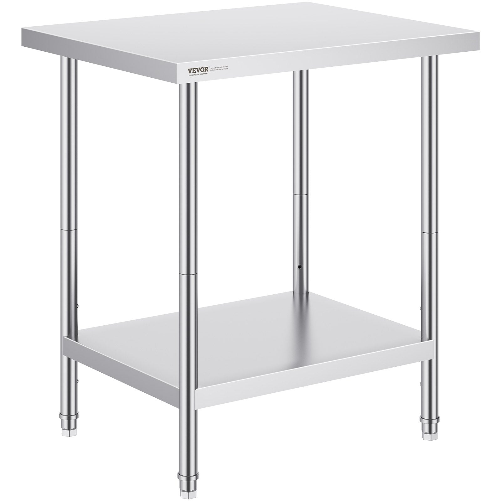 VEVOR Stainless Steel Prep Table, 24 x 30 x 34 Inch, Heavy Duty Metal Worktable with 3 Adjustable Height Levels, Commercial Workstation for Kitchen Garage Restaurant Backyard
