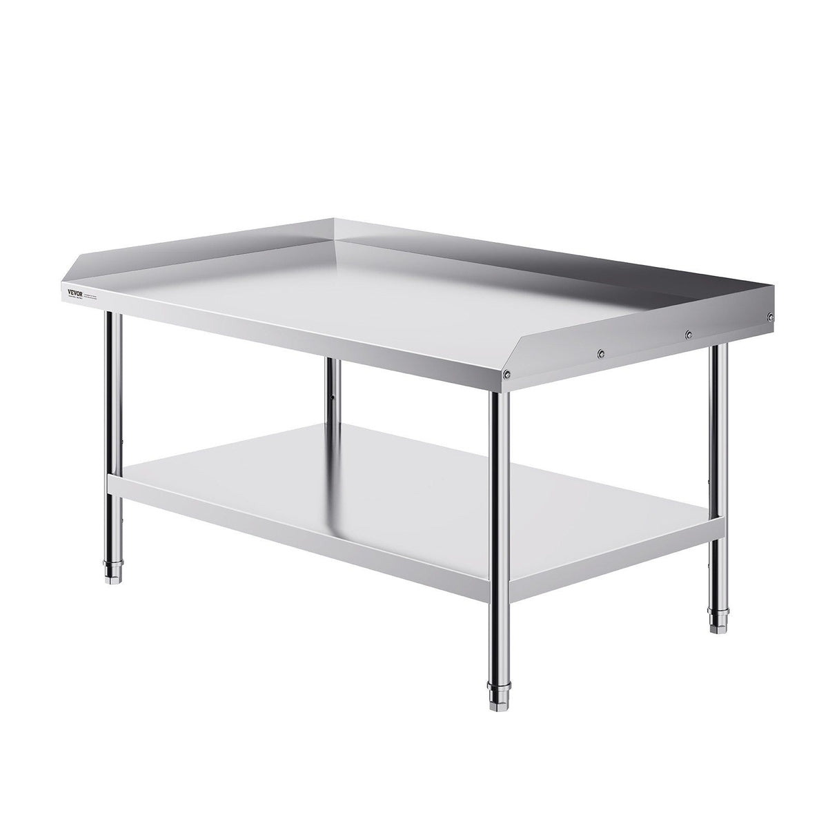 Stainless Steel Work Table, 762 x 1219 x 660 mm Commercial Food Prep Worktable, 3-Sided Backsplash Heavy Duty Prep Worktable, Metal Work Table with Adjustable Height for Restaurant Home Hotel
