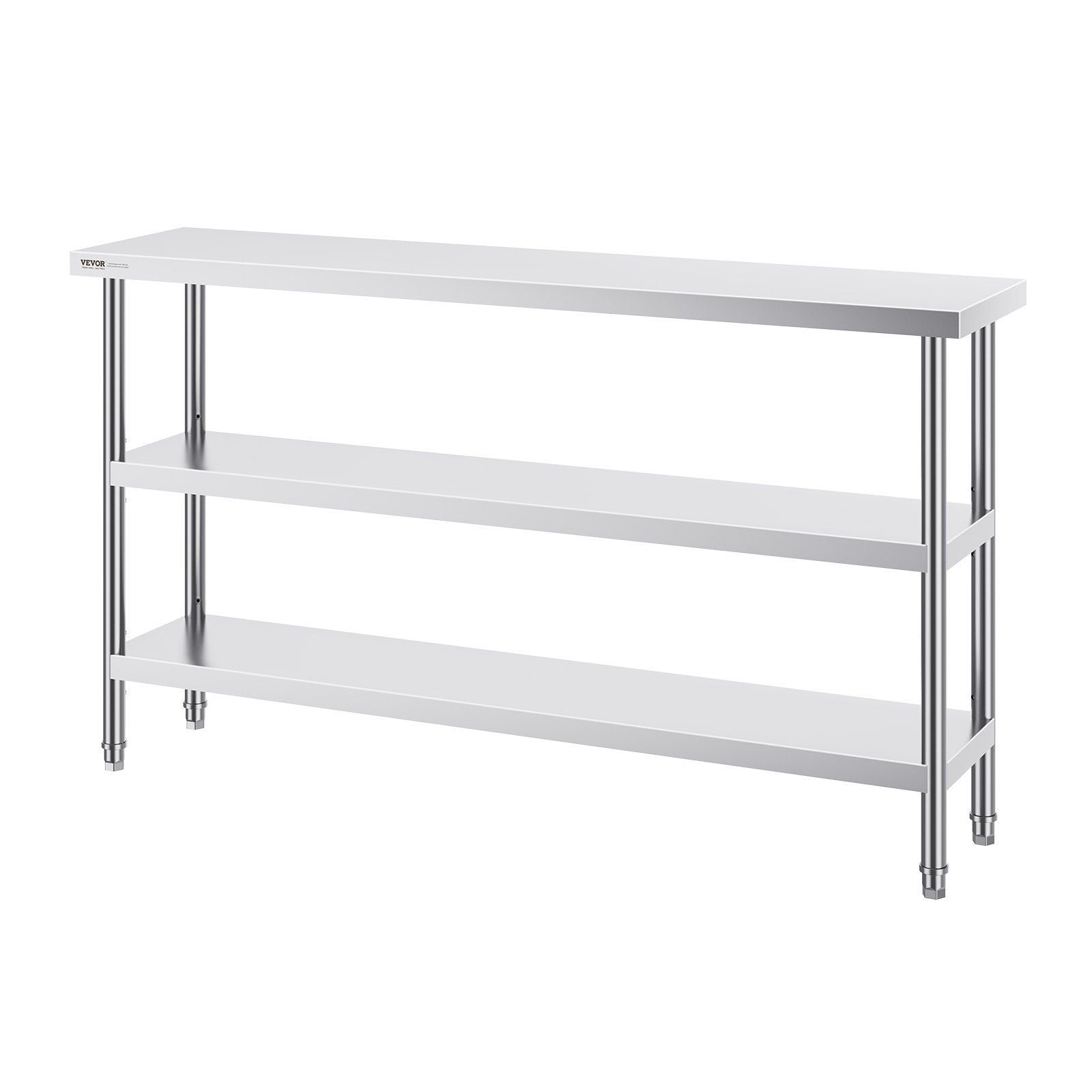 Stainless Steel Food Prep Table, 356 x 1524 x 864 mm Commercial Kitchen Worktable, with 2 Adjustable Undershelf, Heavy Duty Prep Table Metal Work Table for BBQ, Kitchen, Home, and Garage