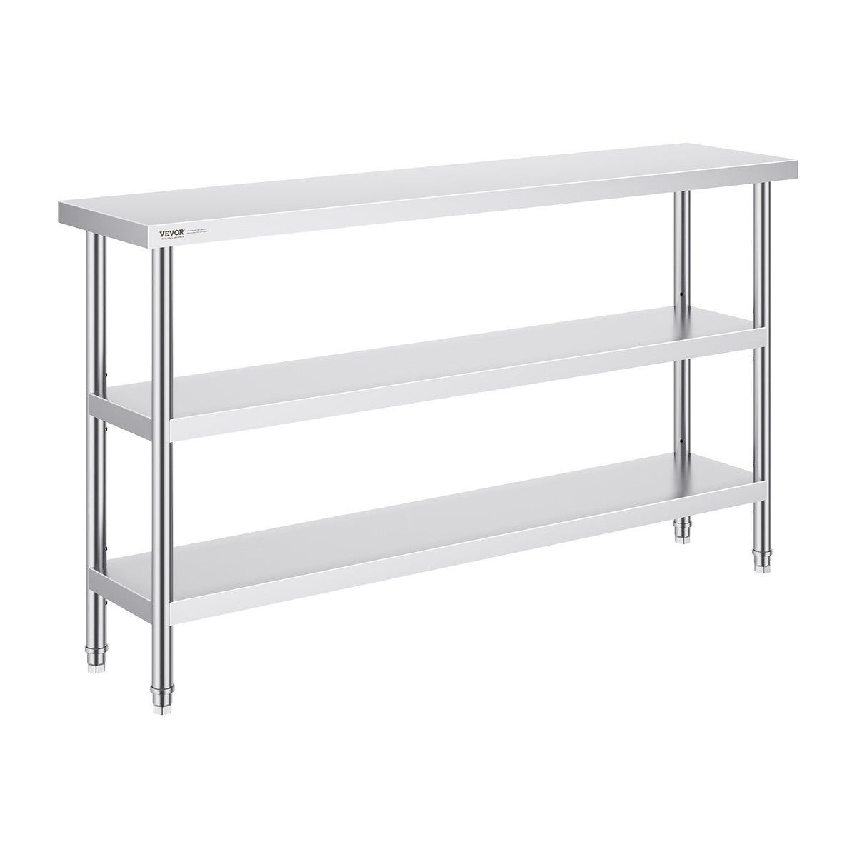 Stainless Steel Food Prep Table, 356 x 1524 x 864 mm Commercial Kitchen Worktable, with 2 Adjustable Undershelf, Heavy Duty Prep Table Metal Work Table for BBQ, Kitchen, Home, and Garage