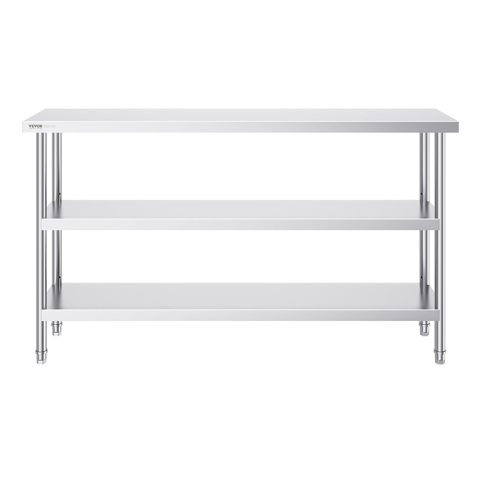 Stainless Steel Food Prep Table, 356 x 1524 x 864 mm Commercial Kitchen Worktable, with 2 Adjustable Undershelf, Heavy Duty Prep Table Metal Work Table for BBQ, Kitchen, Home, and Garage