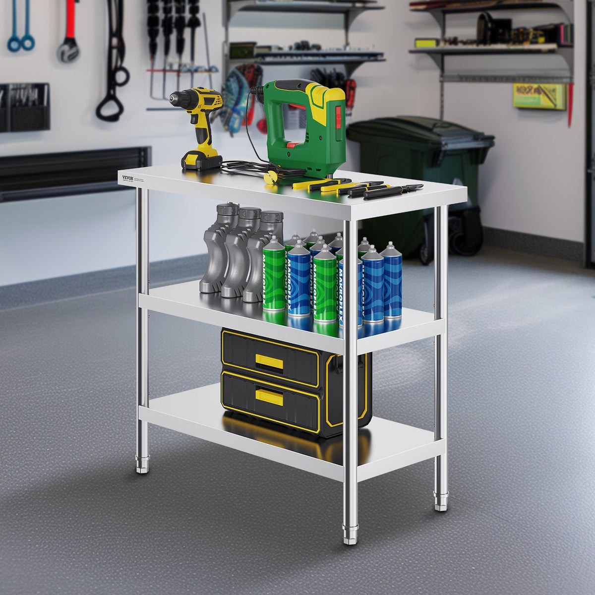 VEVOR Stainless Steel Food Prep Table, 18 x 36 x 34 Inch Commercial Kitchen Worktable, with 2 Adjustable Undershelf, Heavy Duty Prep Table Metal Work Table for BBQ, Kitchen, Home, and Garage