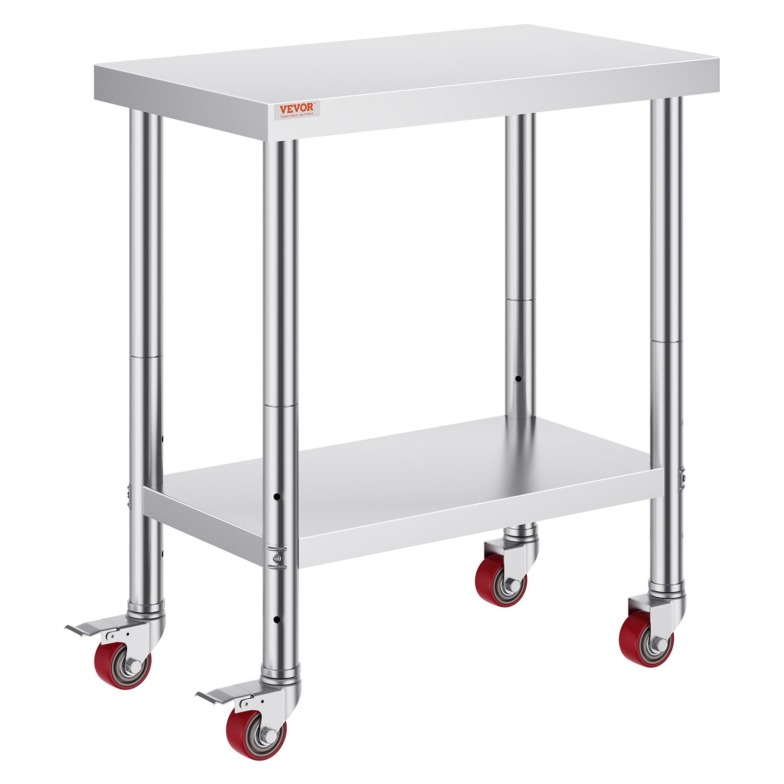 VEVOR 30x18x34 Inch Stainless Steel Work Table 3-Stage Adjustable Shelf with 4 Wheels Heavy Duty Commercial Food Prep Worktable with Brake for Kitchen Prep Work