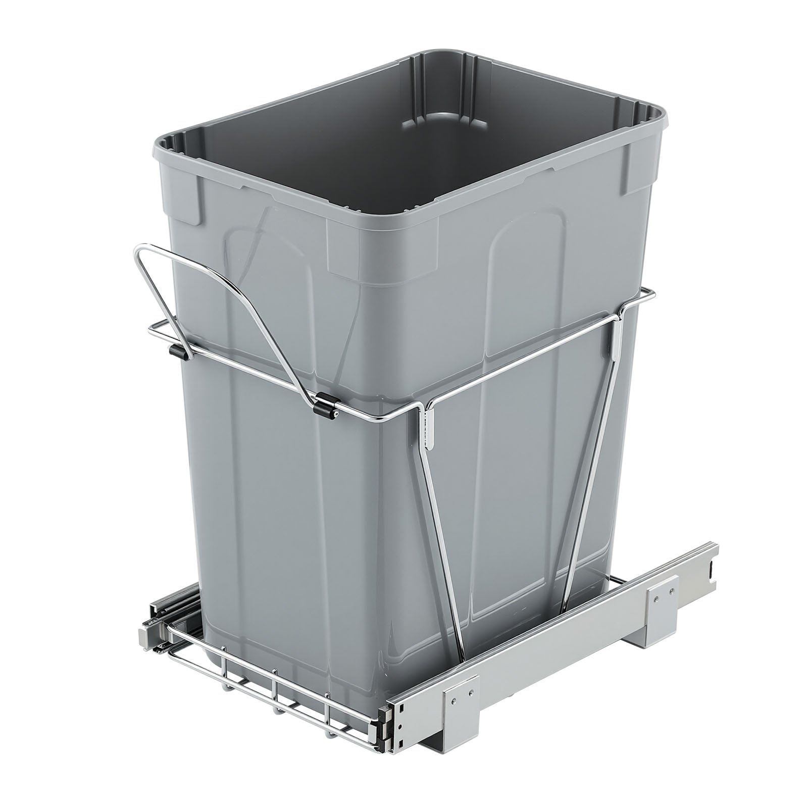 Pullout Trash Can for Kitchen Cabinets, Garbage Waste Recycling Bin, Under Mount Waste Container, with Heavy Duty Metal Full Extension Sliding System and Handle, for Sink, Under Counter
