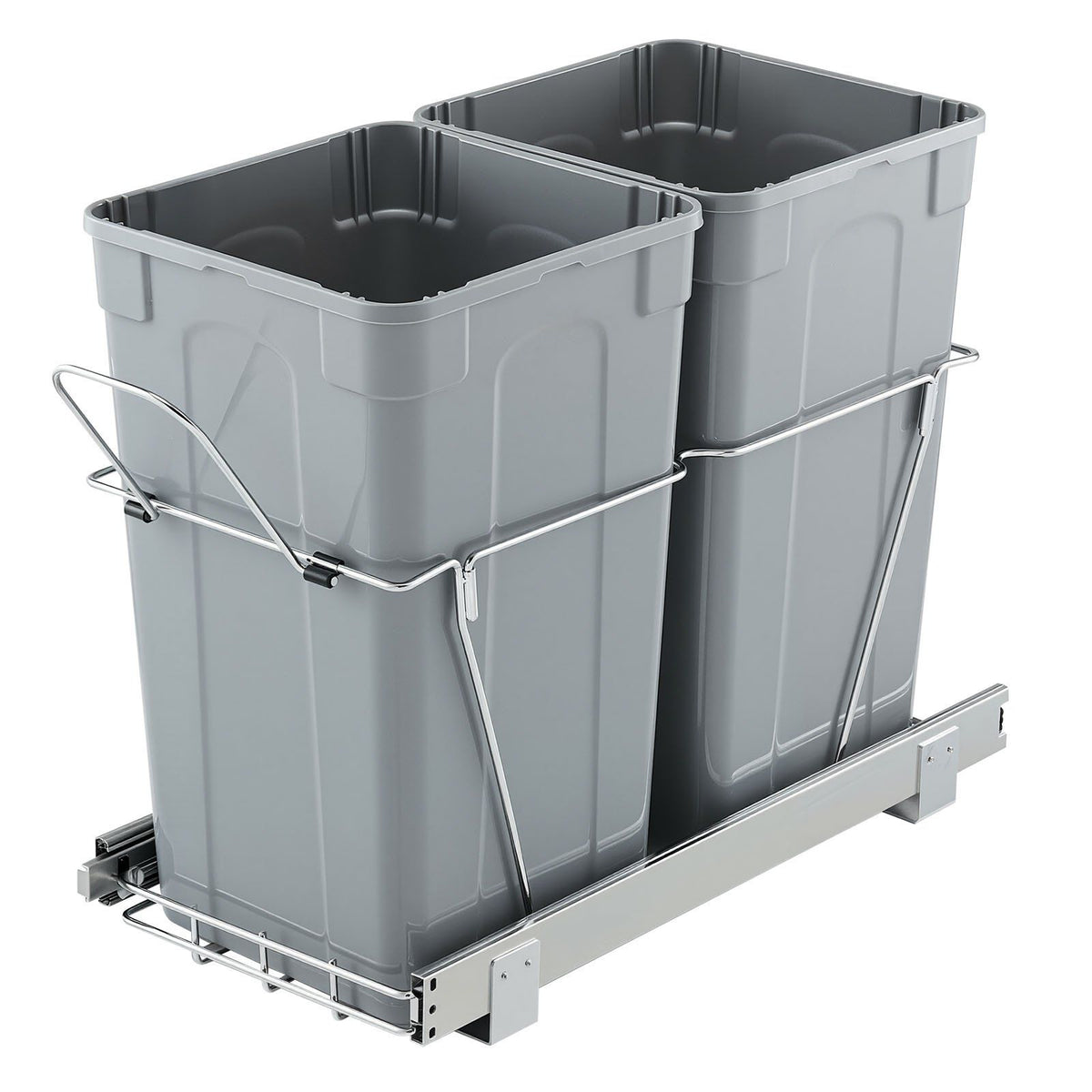 Pullout Trash Can for Kitchen Cabinets,Double Under Sink Garbage Waste Recycling Bin, Under Mount Waste Container, with Heavy Duty Metal Full Extension Sliding System and Handle