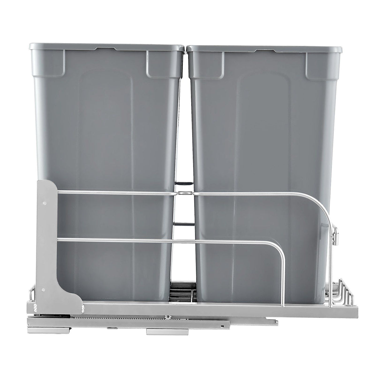 Pull-Out Trash Can, 27 QT x2 Double Under Mount Kitchen Waste Container, Heavy Duty Garbage Recycling Bin with Door Kit and Soft Close Slide, for Kitchen Cabinet, Sink, Under Counter (Grey)