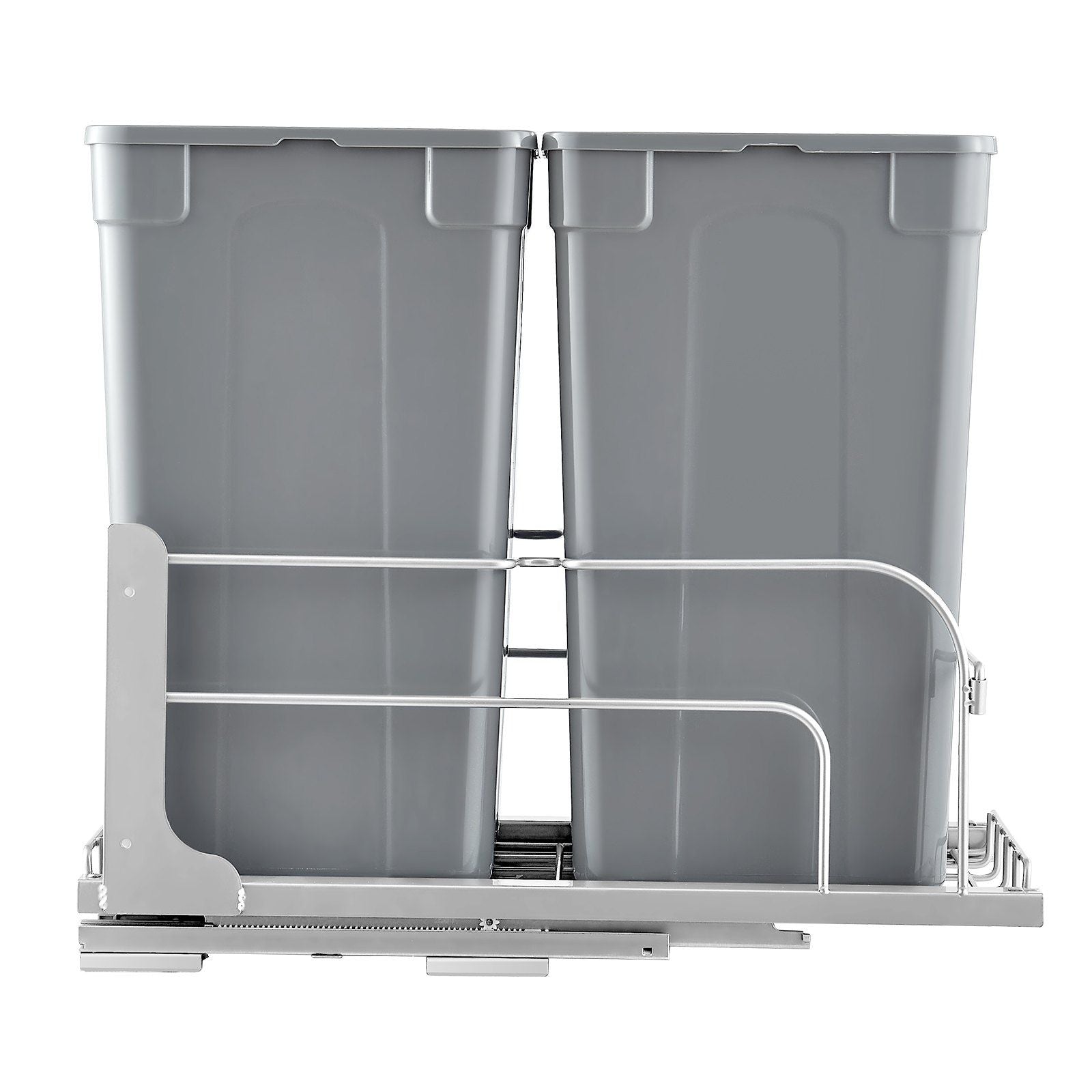 Pull-Out Trash Can, 27 QT x2 Double Under Mount Kitchen Waste Container, Heavy Duty Garbage Recycling Bin with Door Kit and Soft Close Slide, for Kitchen Cabinet, Sink, Under Counter (Grey)
