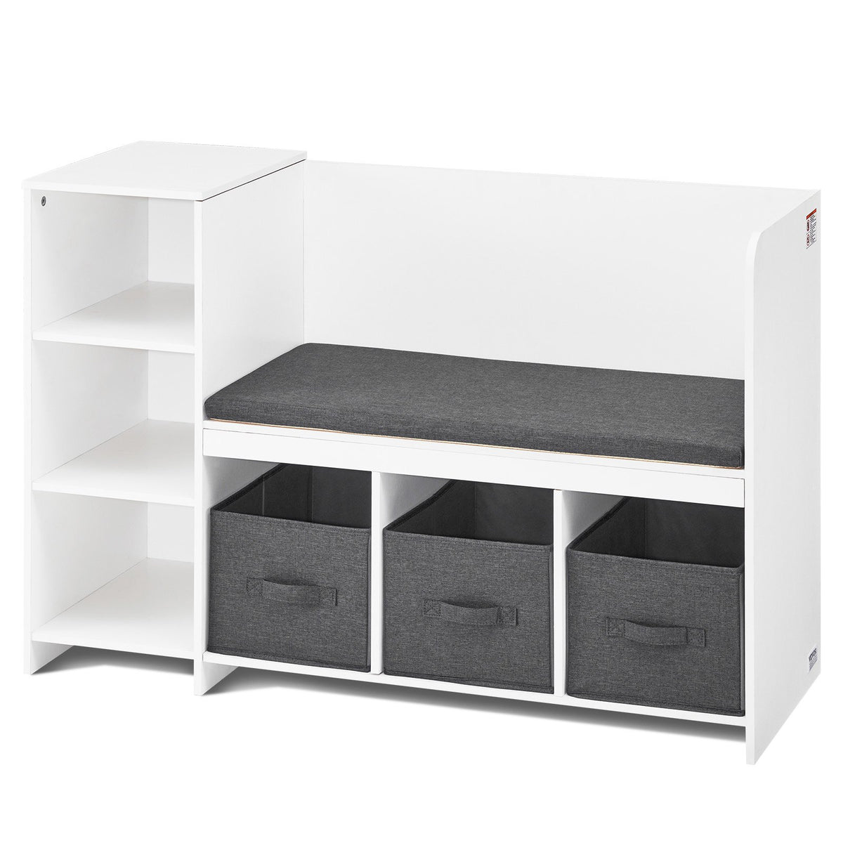 VEVOR Kids Reading Nook Bench, Toddler Bookshelf and Bookcase with Detachable Seat Cushion, 6-Cubby Storage Organizer Bench with 3 Drawers, Ideal for Playroom, Bedroom, Living Room or Entryway, White