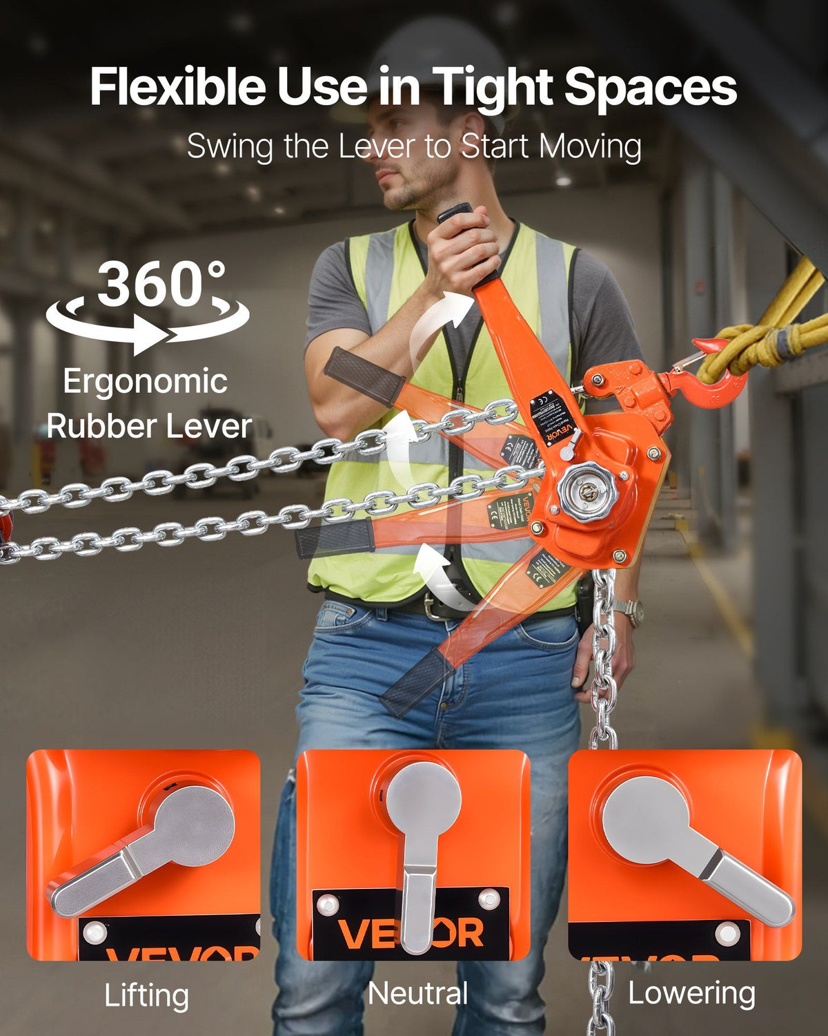 Manual Lever Chain Hoist, 6T 6000KG Capacity Heavy Duty Come Along, 6M Lift G80 Alloy Steel Chain With Dual Pawl Mechanical Brake, 360° Rotating Hooks, for Warehouse Construction Garage