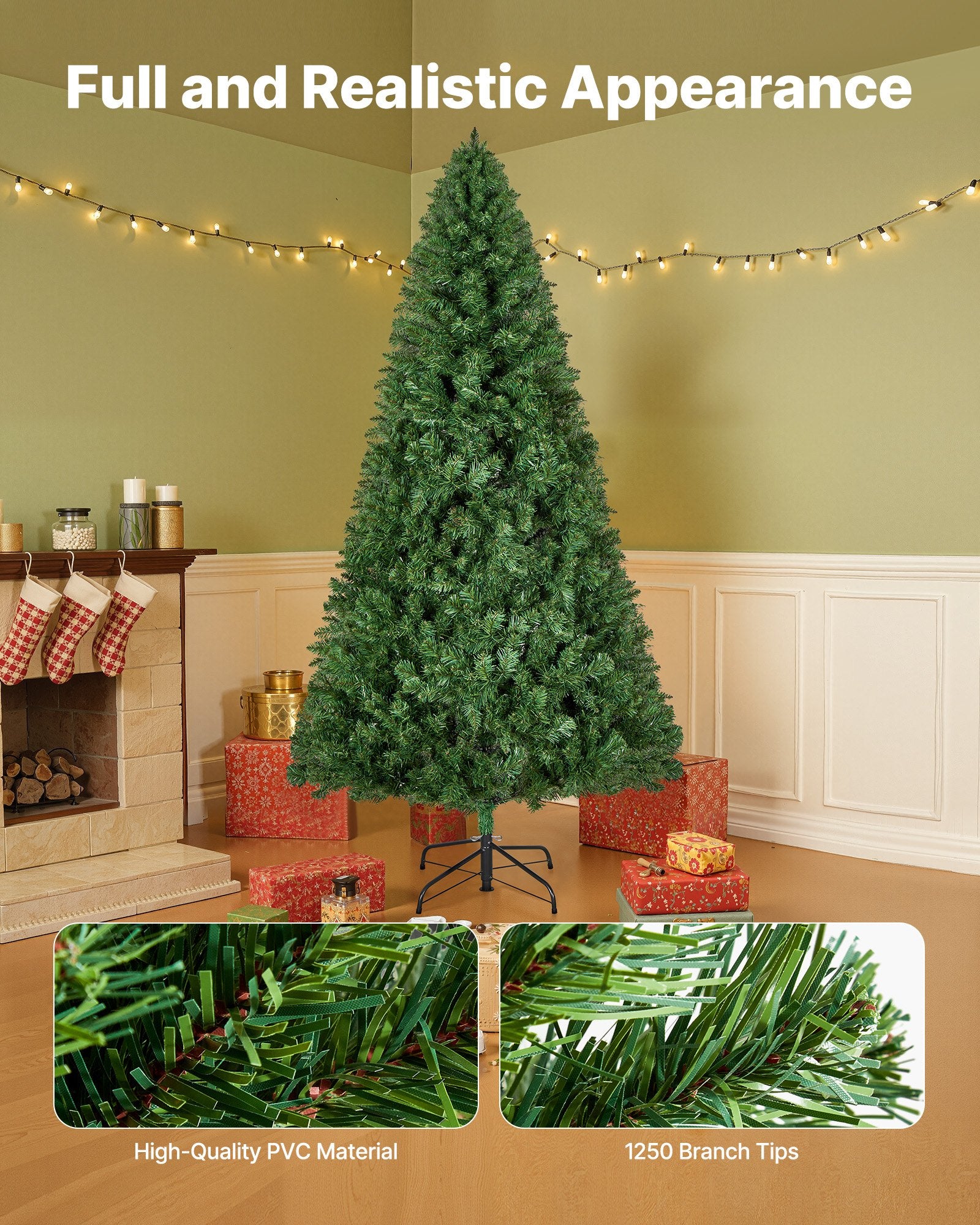 VEVOR Christmas Tree, 1.8m Artificial Xmas Tree, Full Holiday Decor Trees with 1250 Branch Tips & Sturdy Metal Base for Home Party Office Decoration