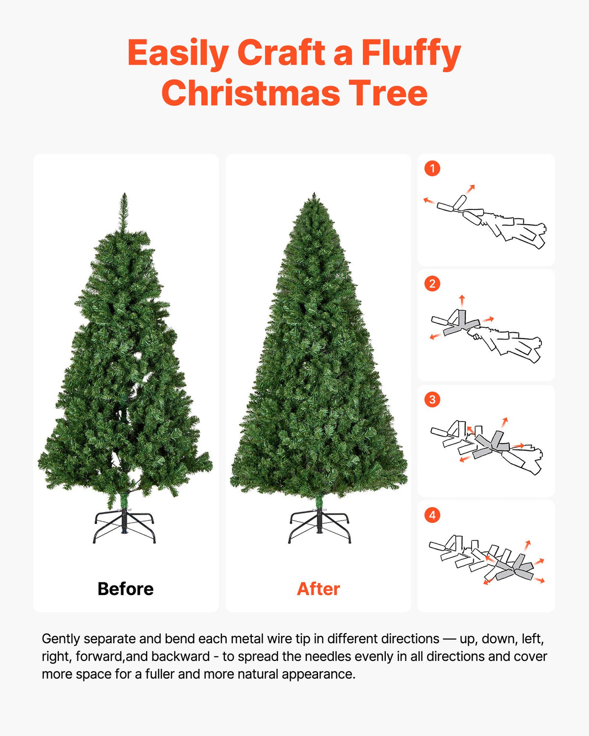 VEVOR Christmas Tree, 1.8m Artificial Xmas Tree, Full Holiday Decor Trees with 1250 Branch Tips & Sturdy Metal Base for Home Party Office Decoration