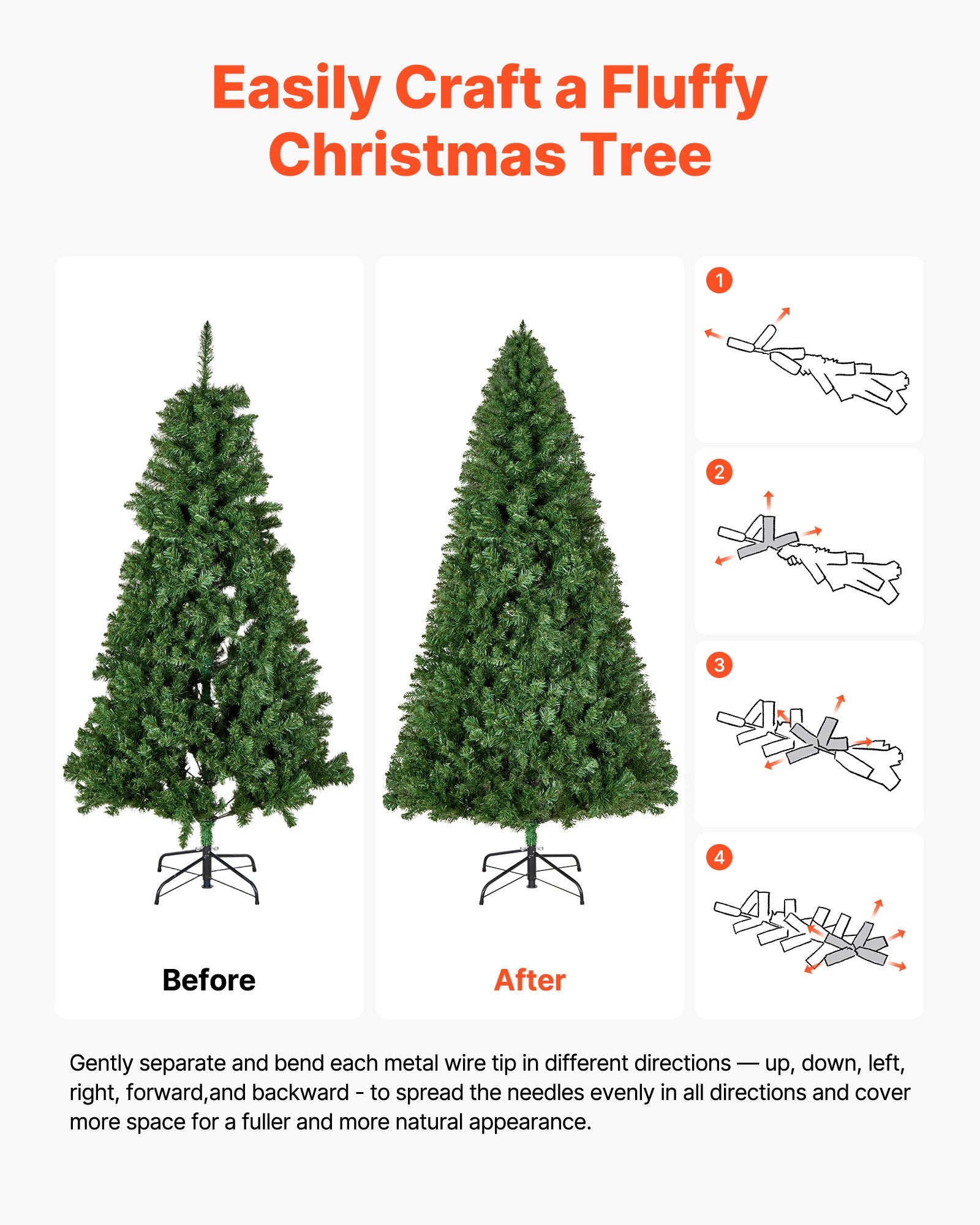 VEVOR Christmas Tree, 1.8m Artificial Xmas Tree, Full Holiday Decor Trees with 1250 Branch Tips & Sturdy Metal Base for Home Party Office Decoration