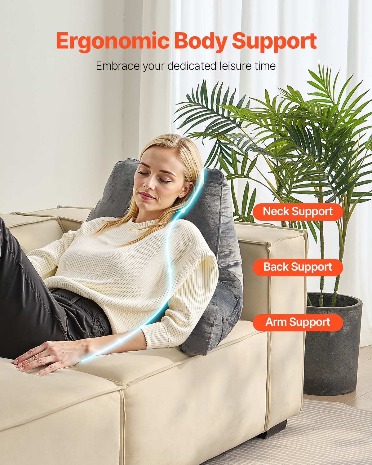 VEVOR Reading Pillow Standard Size Bed Pillow with Shredded Memory Foam Washable