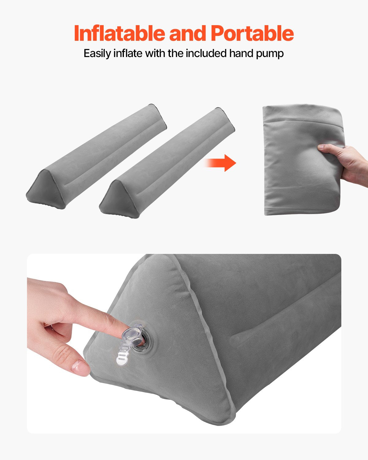 VEVOR Bed Bumper for Toddlers, 47.4-inch Inflatable Bed Guard Rail with Hand Pump, Non-Slip Flocking Toddler Bedrail Bumper for Twin, Full, Queen & King Beds, Lightweight and Portable (2 Packs)