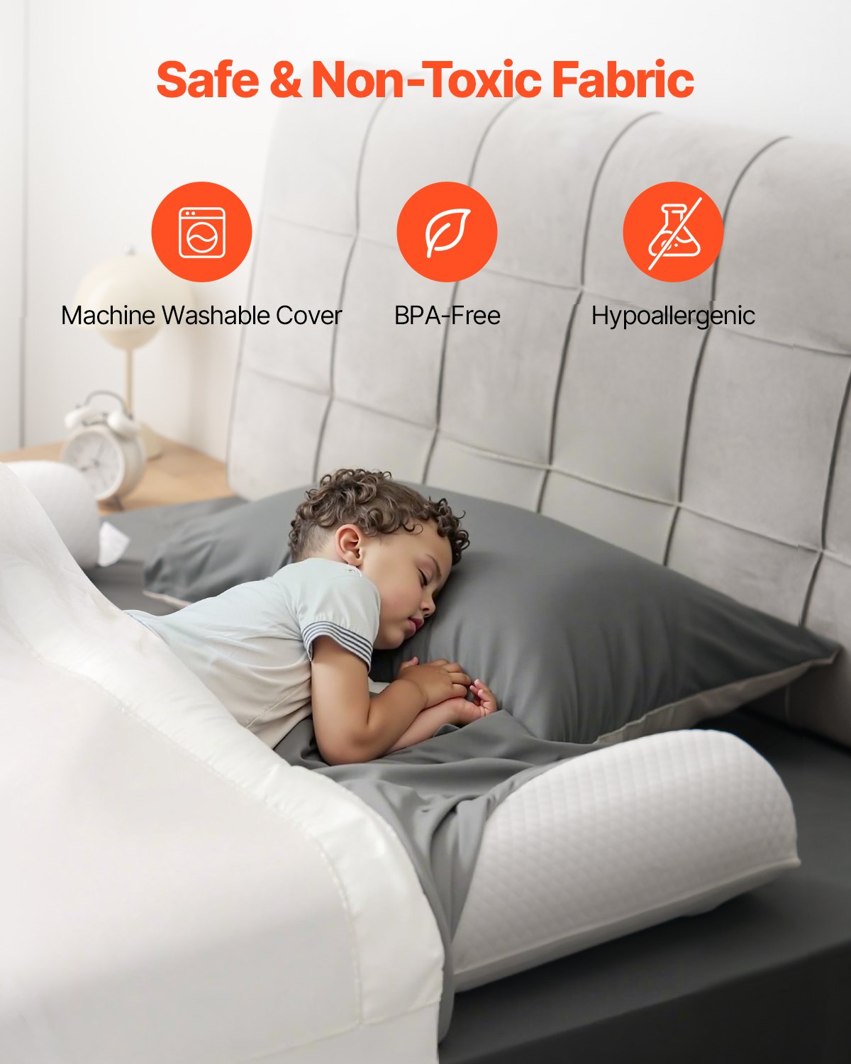 VEVOR Bed Bumper for Toddlers, 52-inch Inflatable Bed Guard Rail with Safety Flap, 2-Pack Toddler Bedrail Bumpers with Non-Slip Bottom & Machine-Washable Cover for Twin, Full, Queen and King Beds