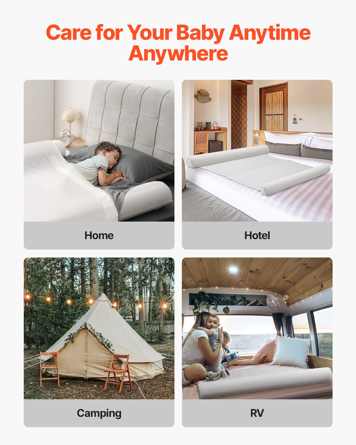 VEVOR Bed Bumper for Toddlers, 52-inch Inflatable Bed Guard Rail with Safety Flap, 2-Pack Toddler Bedrail Bumpers with Non-Slip Bottom & Machine-Washable Cover for Twin, Full, Queen and King Beds