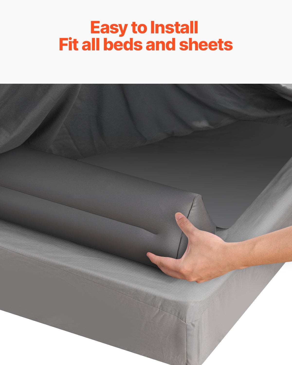 VEVOR Bed Bumper for Toddlers, 52-inch Inflatable Bed Guard Rail with Safety Flap, Non-Slip TPU Toddler Bedrail Bumper for Twin, Full, Queen King Beds, Lightweight & Portable for Home Travel (2 Packs)