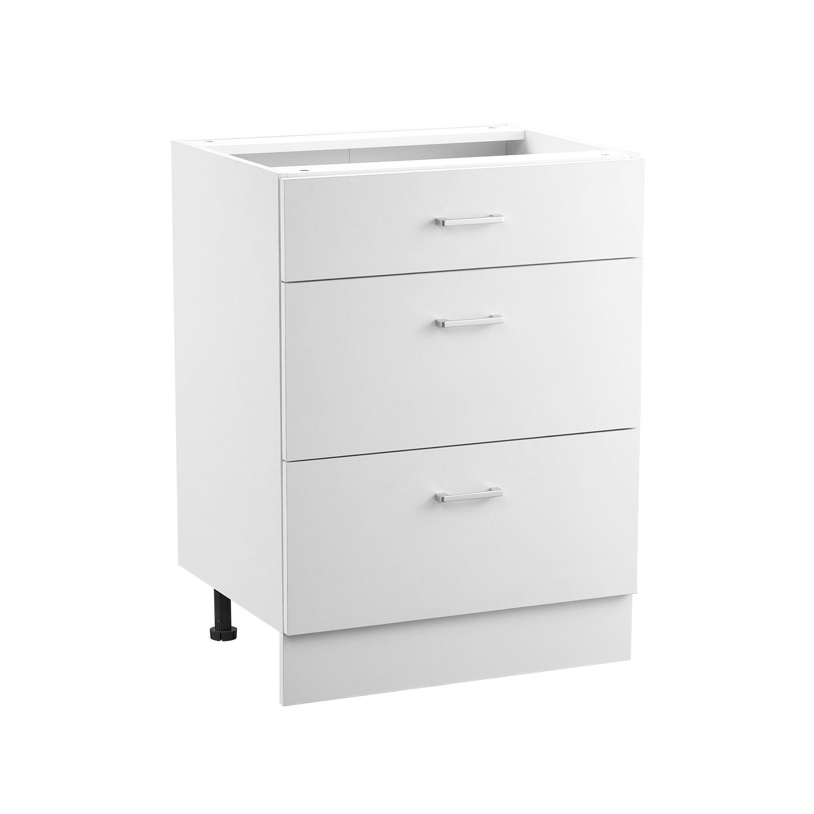 White Shaker Base Cabinet with 3 Drawers, 60 cm Unassembled Drawer Base Cabinet, 60 W x 48 D x 82 H Ready to Assemble Cabinet with Soft-Close Drawer Slides, for Home Office
