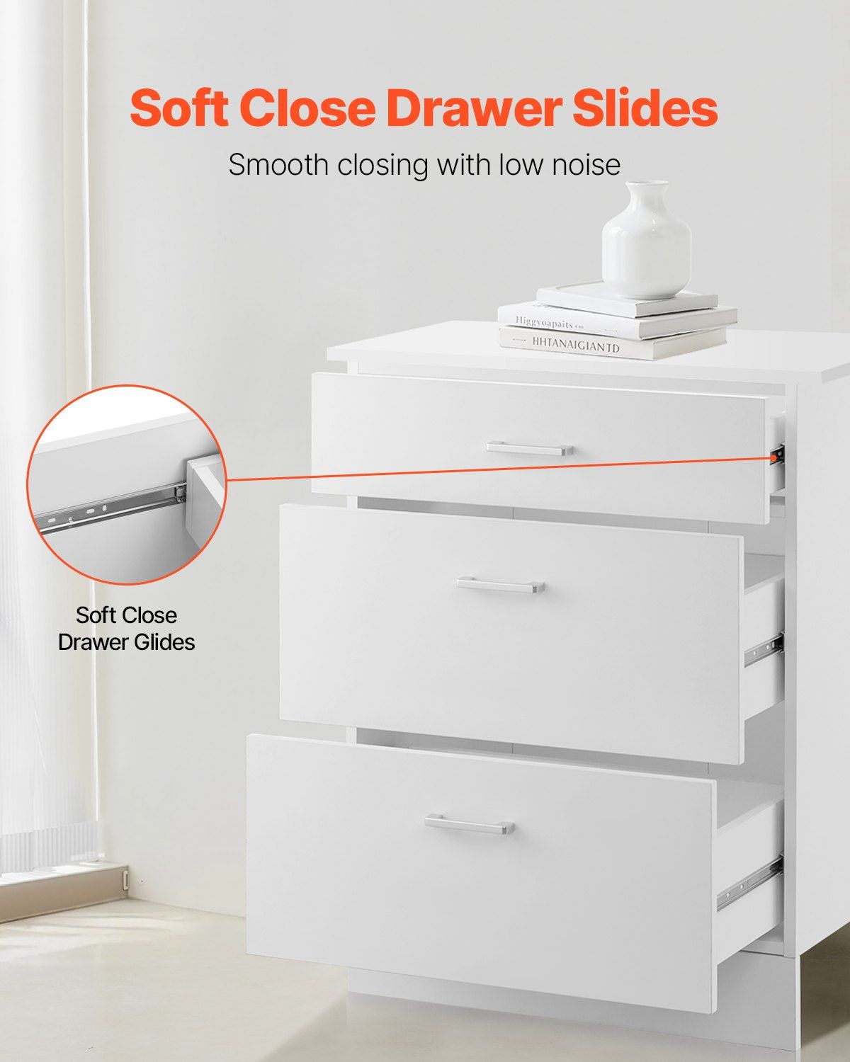 White Shaker Base Cabinet with 3 Drawers, 60 cm Unassembled Drawer Base Cabinet, 60 W x 48 D x 82 H Ready to Assemble Cabinet with Soft-Close Drawer Slides, for Home Office