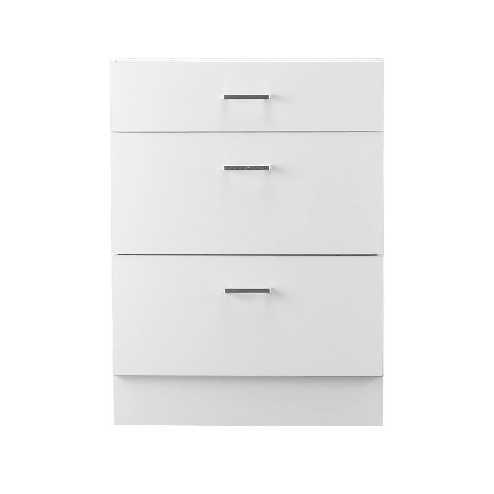 White Shaker Base Cabinet with 3 Drawers, 60 cm Unassembled Drawer Base Cabinet, 60 W x 48 D x 82 H Ready to Assemble Cabinet with Soft-Close Drawer Slides, for Home Office