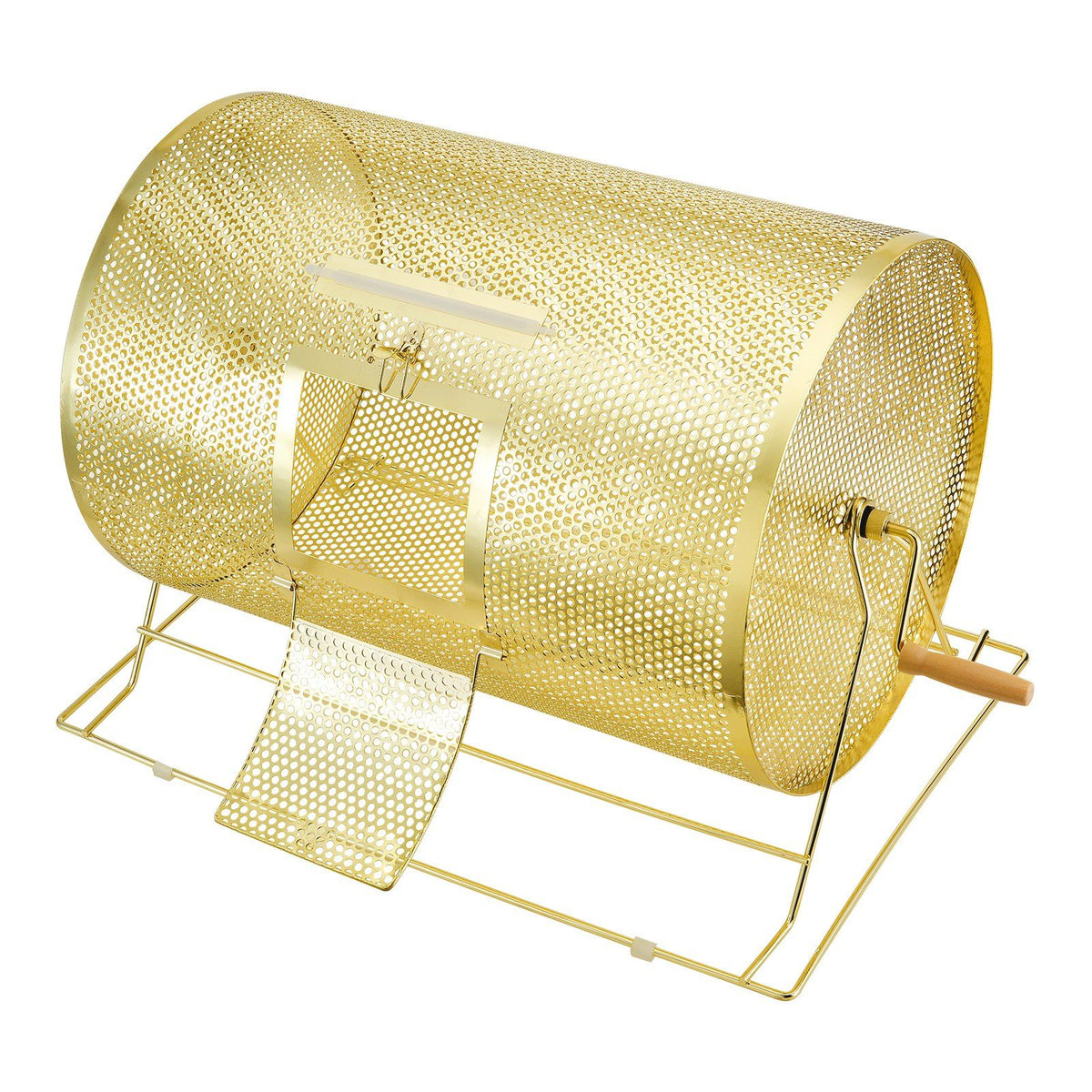 Raffle Drum, 14.8 x Ø21.26 inch Brass Plated Raffle Ticket Spinning Cage, Holds 10000 Tickets or 300 Ping Pong Balls, Metal Lottery Spinning Drawing with Wooden Turning Handle, for Bingo Ballot