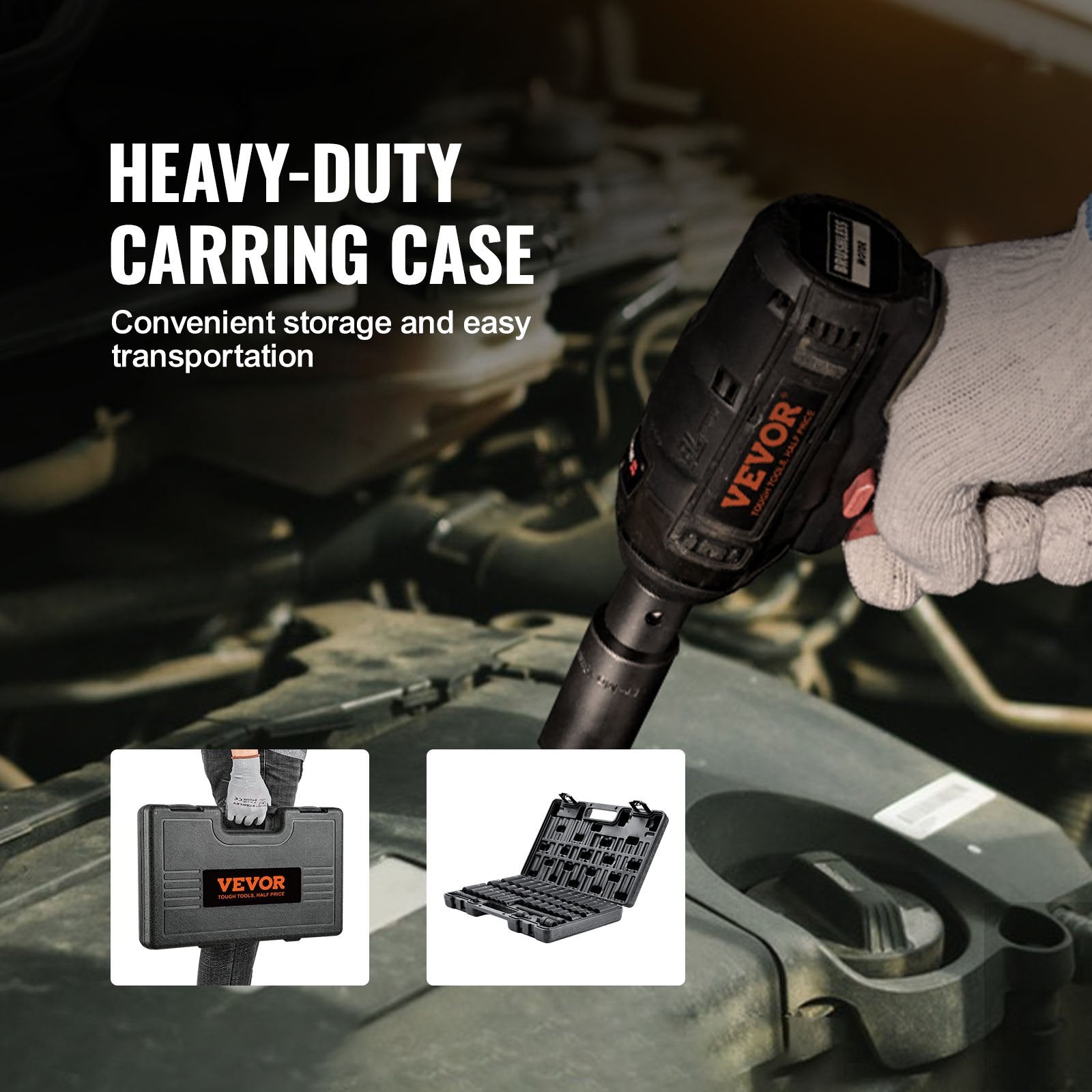 VEVOR 3/8" Drive Impact Socket Set, 48 Piece Socket Set SAE （5/16" -3/4"） & Metric （8-22mm）6 Point Cr-V Drive Extension Bar Universal Joint & Power Drill Adapter Includes Storage Case