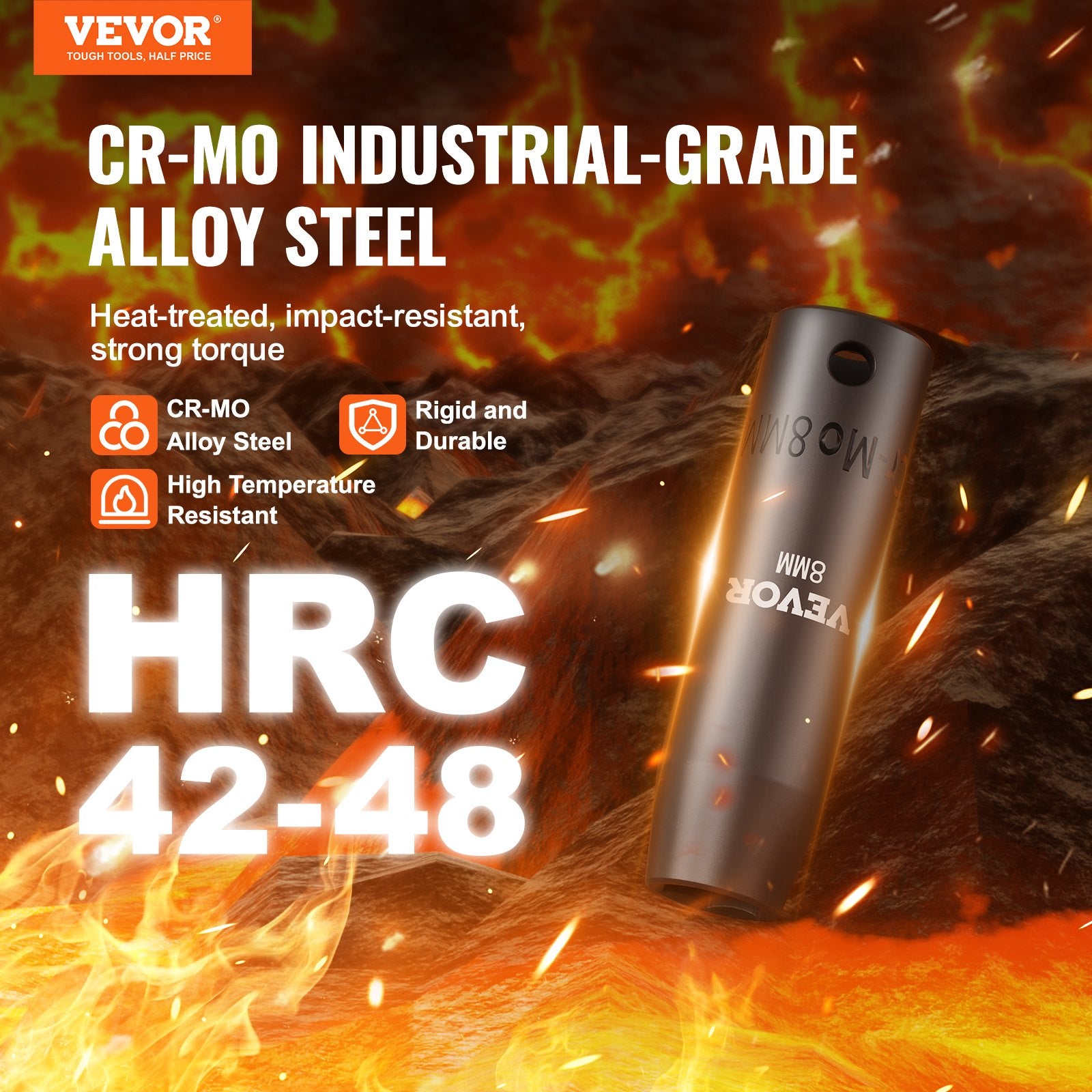 VEVOR 3/8" Drive Impact Socket Set, 15 Piece Deep Socket Set Metric 8-22mm, 6 Point Cr-Mo Alloy Steel for Auto Repair, Easy-to-Read Size Markings, Rugged Construction, Includes Storage Case