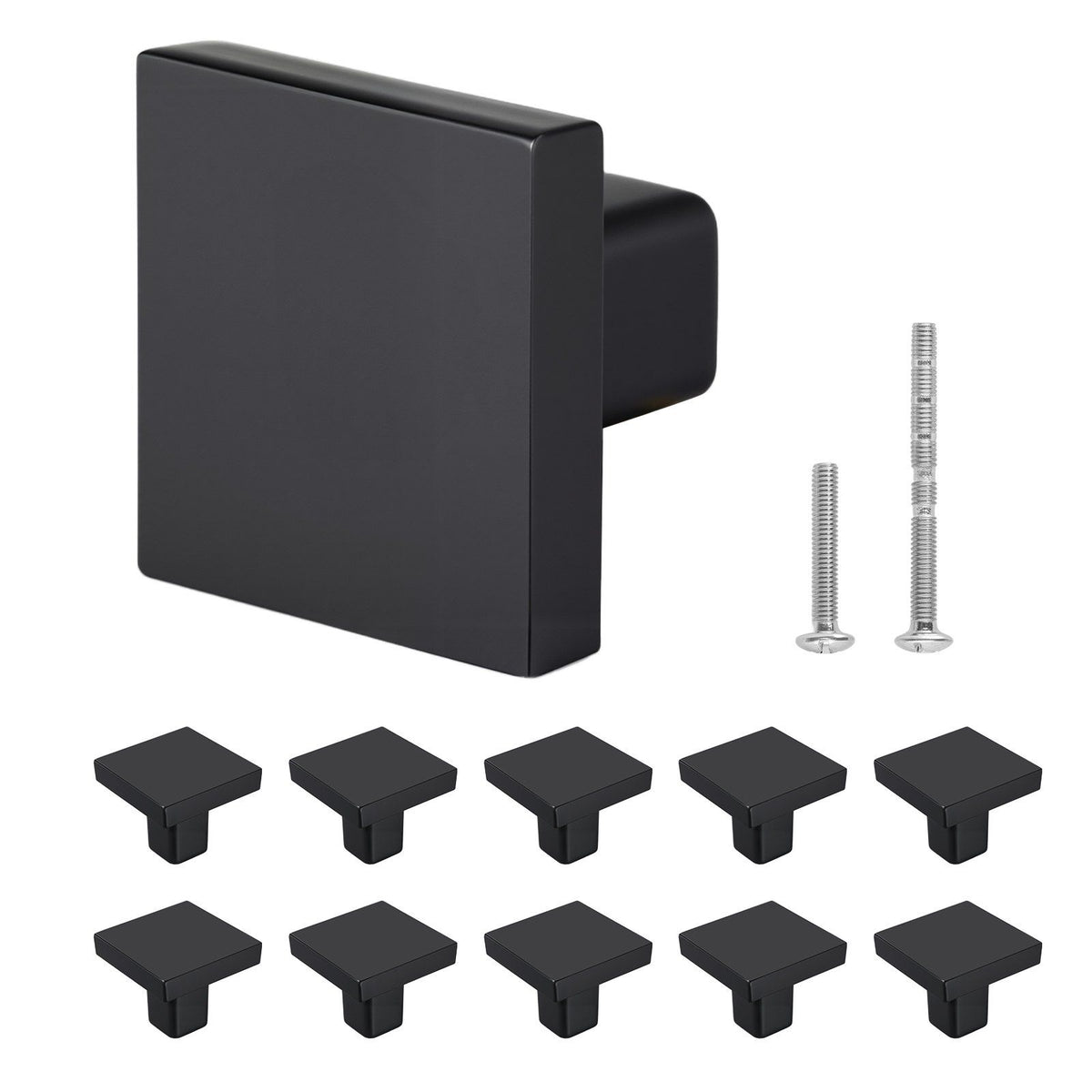 Cabinet Knobs, 10 Pack, 30 mm Black Zinc Alloy Drawer Pulls &amp; Door Handles, Square Kitchen Solid Knobs Dresser Handles, Cupboard Hardware with Screws for Kitchen Bathroom Closet Cabinets Drawers