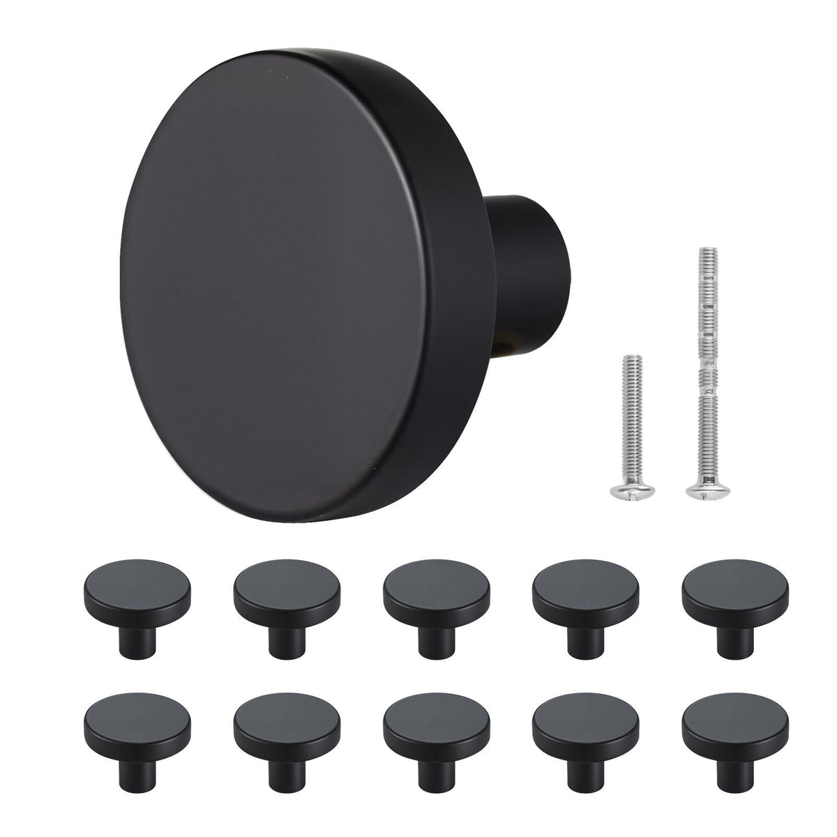 Cabinet Knobs, 10 Pack, 32 mm Black Zinc Alloy Drawer Pulls &amp; Door Handles, Mushroom Kitchen Solid Knobs Dresser Handles, Cupboard Hardware with Screws for Bathroom Closet Cabinets and Drawers