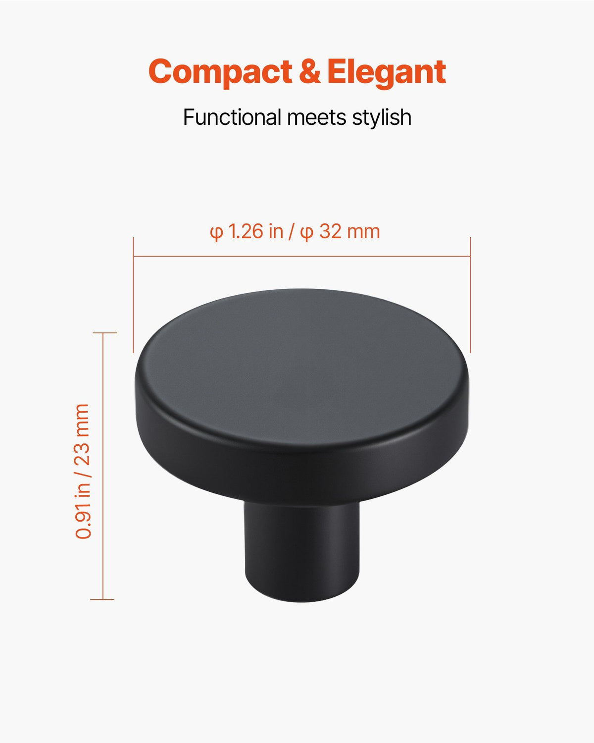 Cabinet Knobs, 10 Pack, 32 mm Black Zinc Alloy Drawer Pulls & Door Handles, Mushroom Kitchen Solid Knobs Dresser Handles, Cupboard Hardware with Screws for Bathroom Closet Cabinets and Drawers