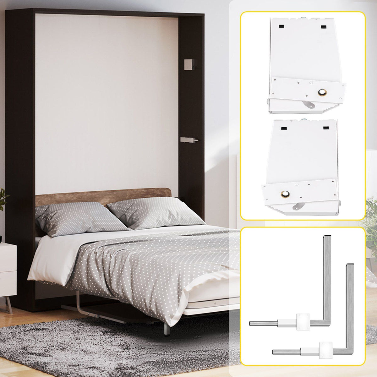 Murphy Mounting Wall Springs Mechanism, Heavy Duty Support Hardware DIY Kit, Bed Springs Mechanism Ideal for King Queen Bed (Vertical), White