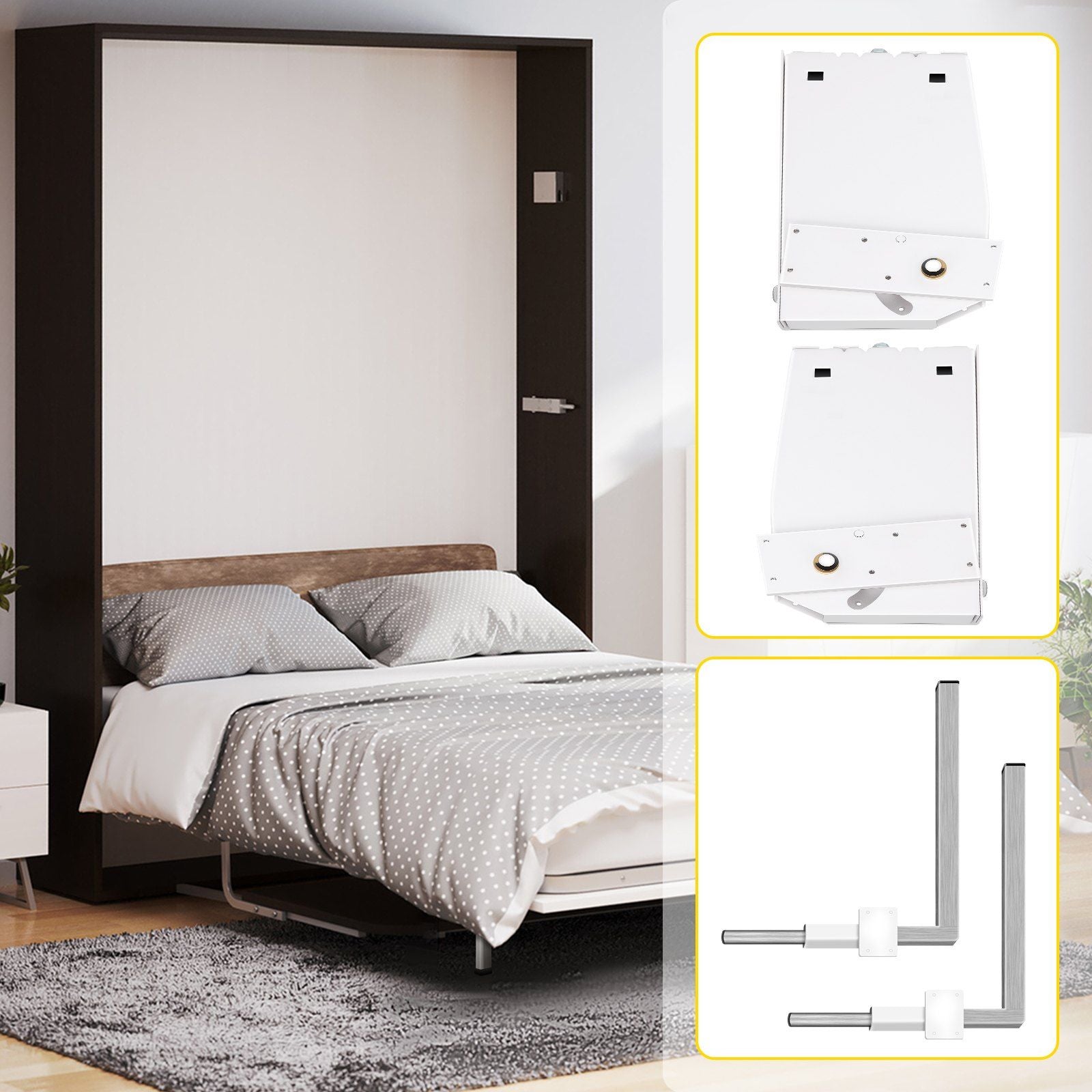 Murphy Mounting Wall Springs Mechanism, Heavy Duty Support Hardware DIY Kit, Bed Springs Mechanism Ideal for King Queen Bed (Vertical), White