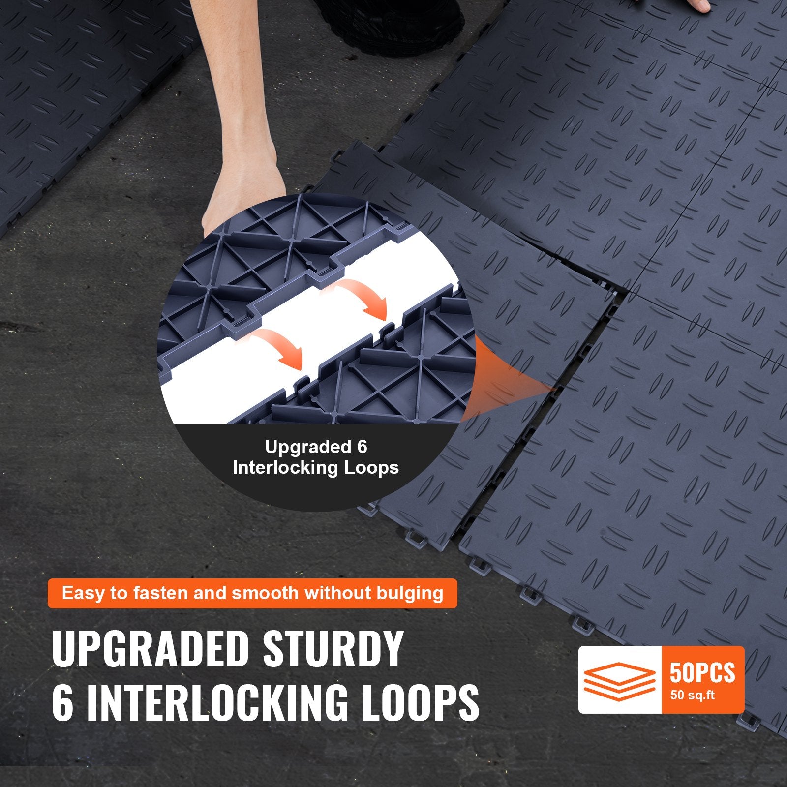 VEVOR Garage Tiles Interlocking, 12 x 12 x 0.53 inch 50 Pack Garage Floor Covering Tiles, Non-Slip Double-Sided Texture Garage Flooring Tiles, for Garages, Basements, Repair Shops, Graphite Gray