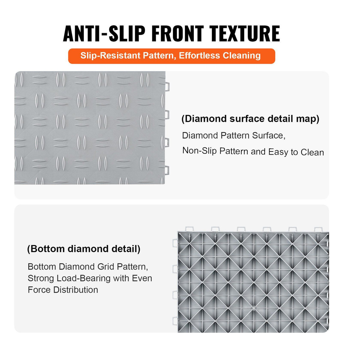 Garage Tiles Interlocking, 305 x 305 x 13.4 mm 25 Pack Garage Floor Covering Tiles, Non-Slip Double-Sided Texture Garage Flooring Tiles, for Garages, Basements, Repair Shops, Silver