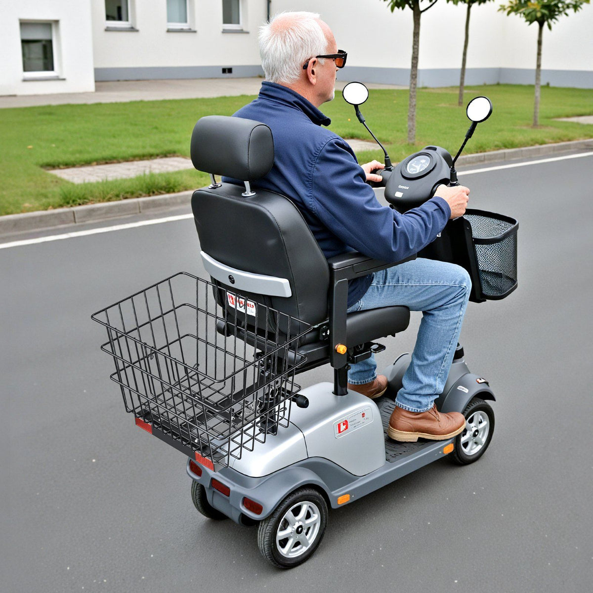 Scooter Rear Basket, Heavy Duty Metal Wire Basket with Handle, Spacious Cargo Basket, Works with 1-inch Receiver, Compatible with Most Golden, Drive & Pride Mobility Scooter