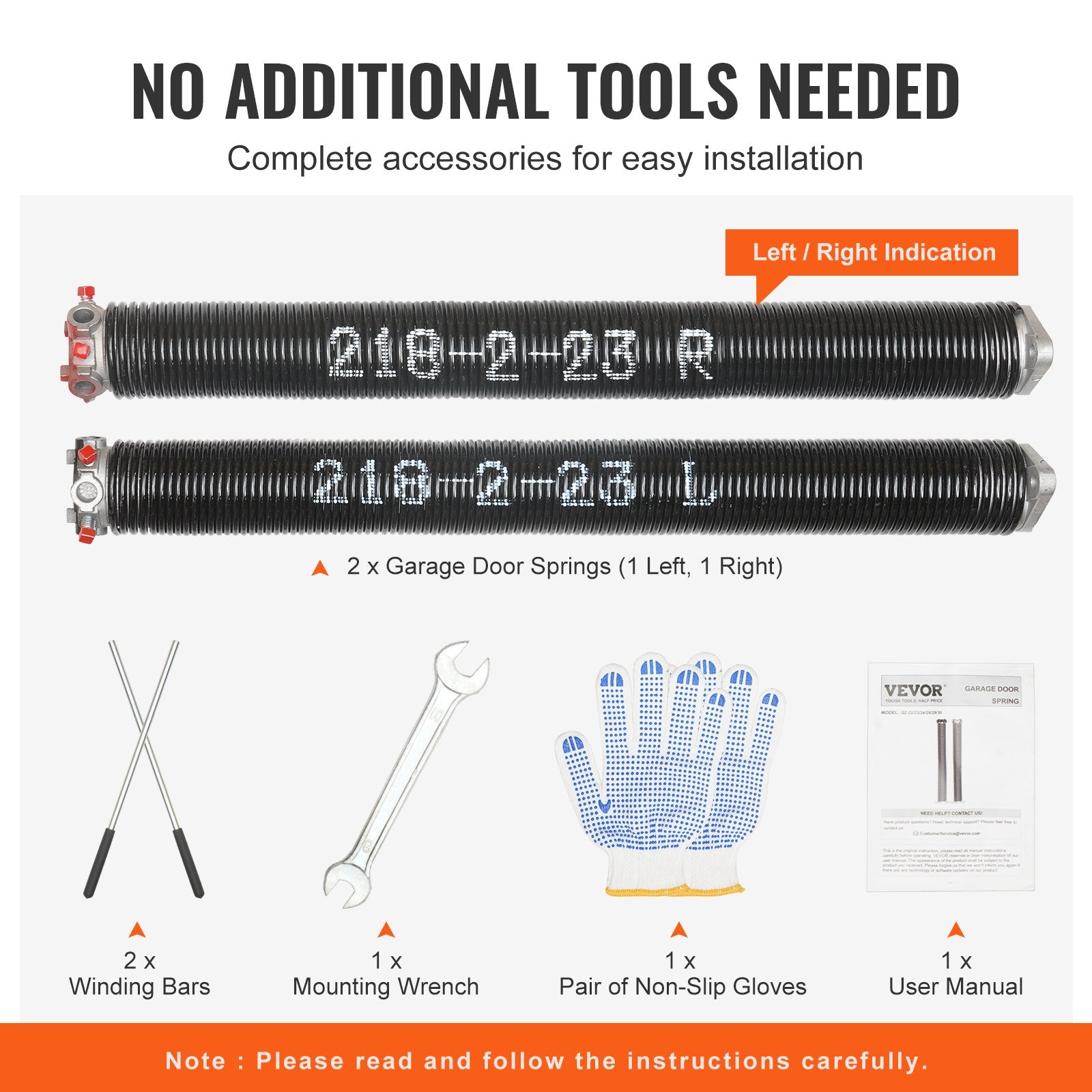 VEVOR Garage Door Torsion Springs Pair of 0.218 x 2 x 23inch with Winding Bars