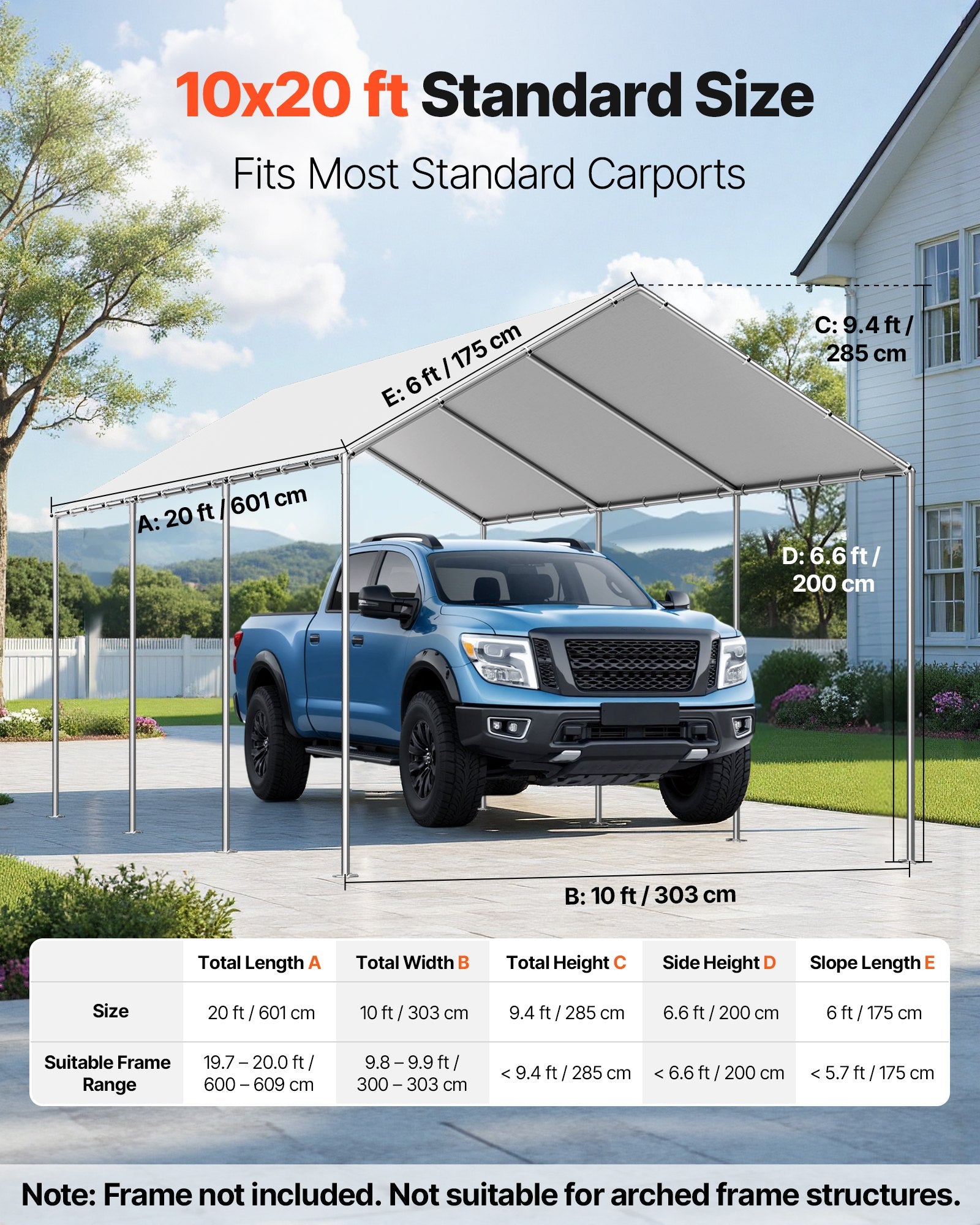 VEVOR Carport Replacement Canopy, 6 x 3 m Potable Garage Tent Top Tarp, UV-Resistant & Waterproof Car Shelter Tarp, Heavy Duty Car Port Cover with Ball Buggees, Grey, Frame Not Included