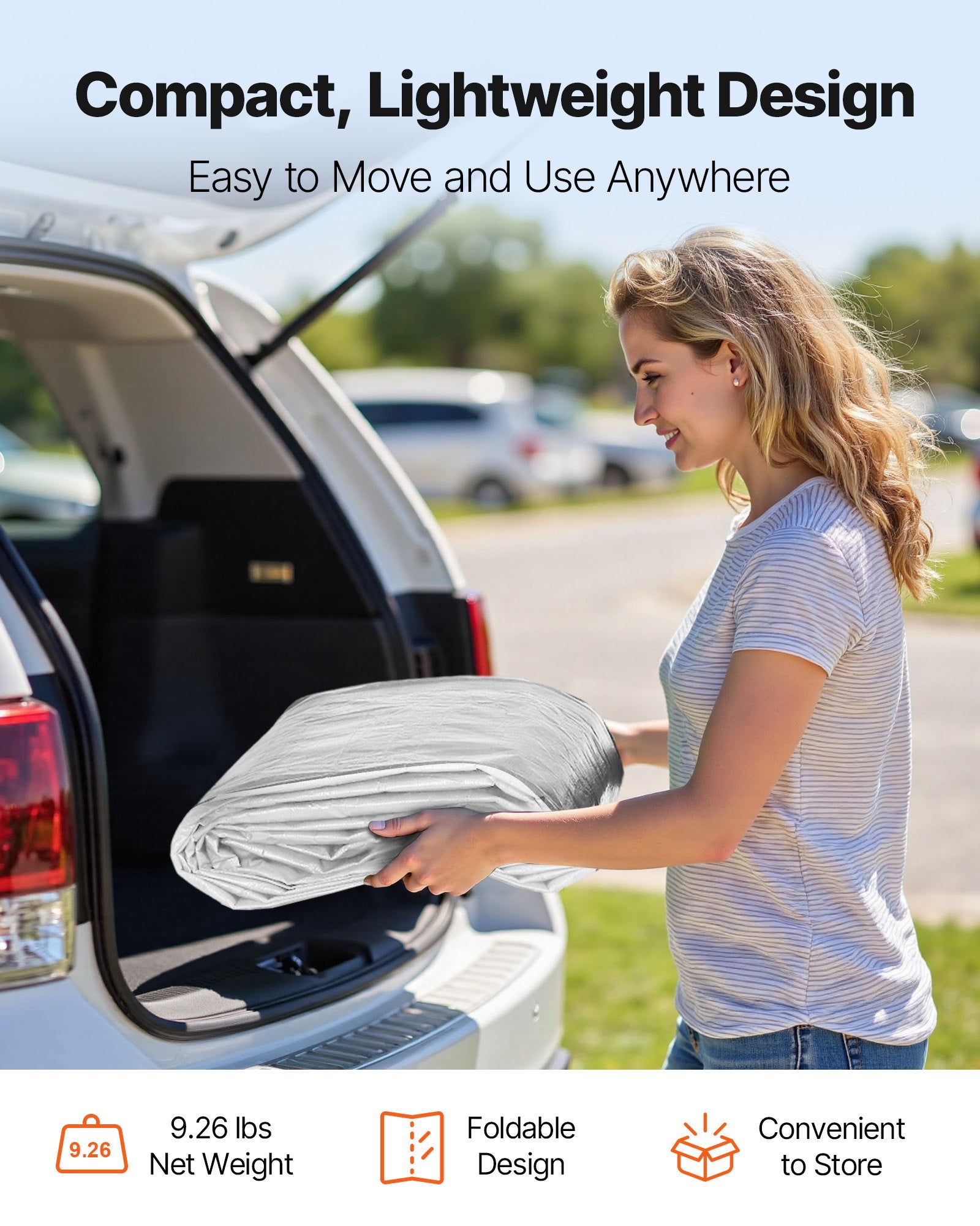 VEVOR Carport Replacement Canopy, 6 x 3 m Potable Garage Tent Top Tarp, UV-Resistant & Waterproof Car Shelter Tarp, Heavy Duty Car Port Cover with Ball Buggees, Grey, Frame Not Included