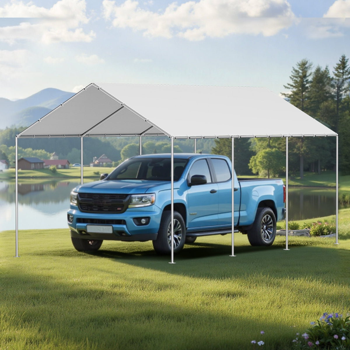 VEVOR Carport Replacement Canopy, 6 x 3 m Potable Garage Tent Top Tarp, UV-Resistant & Waterproof Car Shelter Tarp, Heavy Duty Car Port Cover with Ball Buggees, Grey, Frame Not Included