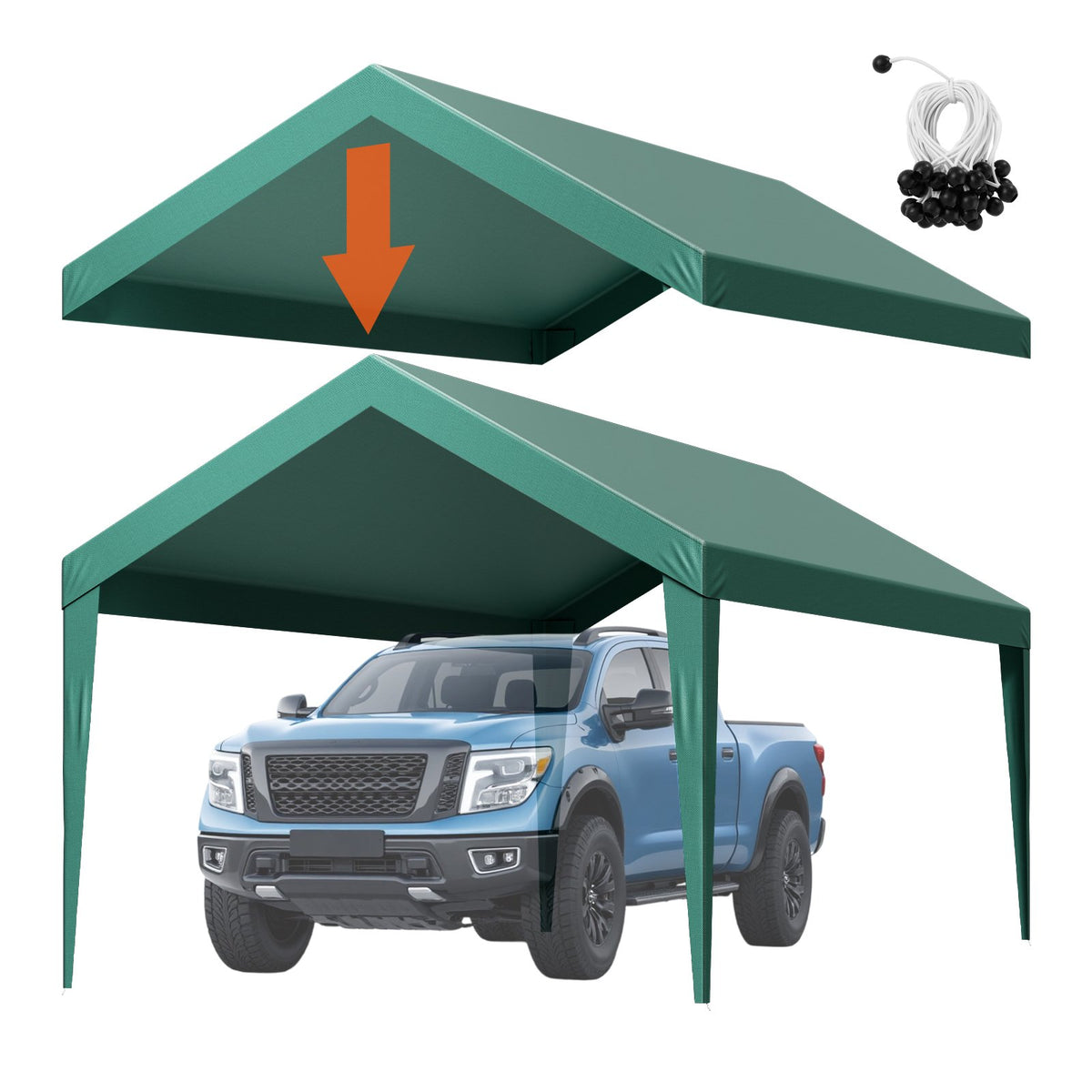 VEVOR Carport Replacement Canopy, 6 x 3 m Potable Garage Tent Top Tarp, UV-Resistant &amp; Waterproof Car Shelter Tarp, Heavy Duty Car Port Cover with Ball Buggees, Dark Green, Frame Not Included