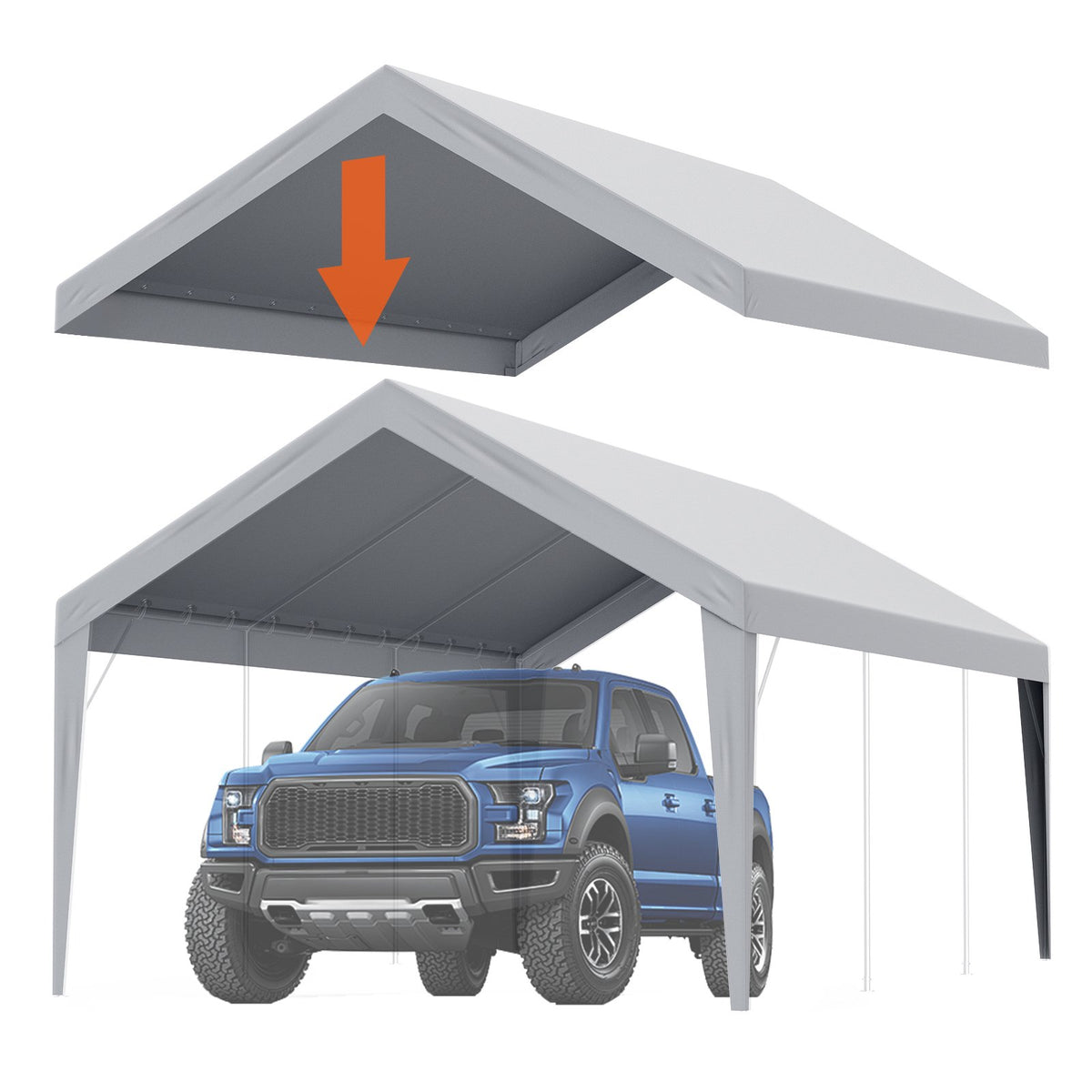 VEVOR Carport Replacement Canopy Cover 12 x 20 ft, Garage Top Tent Shelter Tarp Heavy-Duty Waterproof &amp; UV Protected, Easy Installation with Ball Bungees,Grey (Only Top Cover, Frame Not Include)